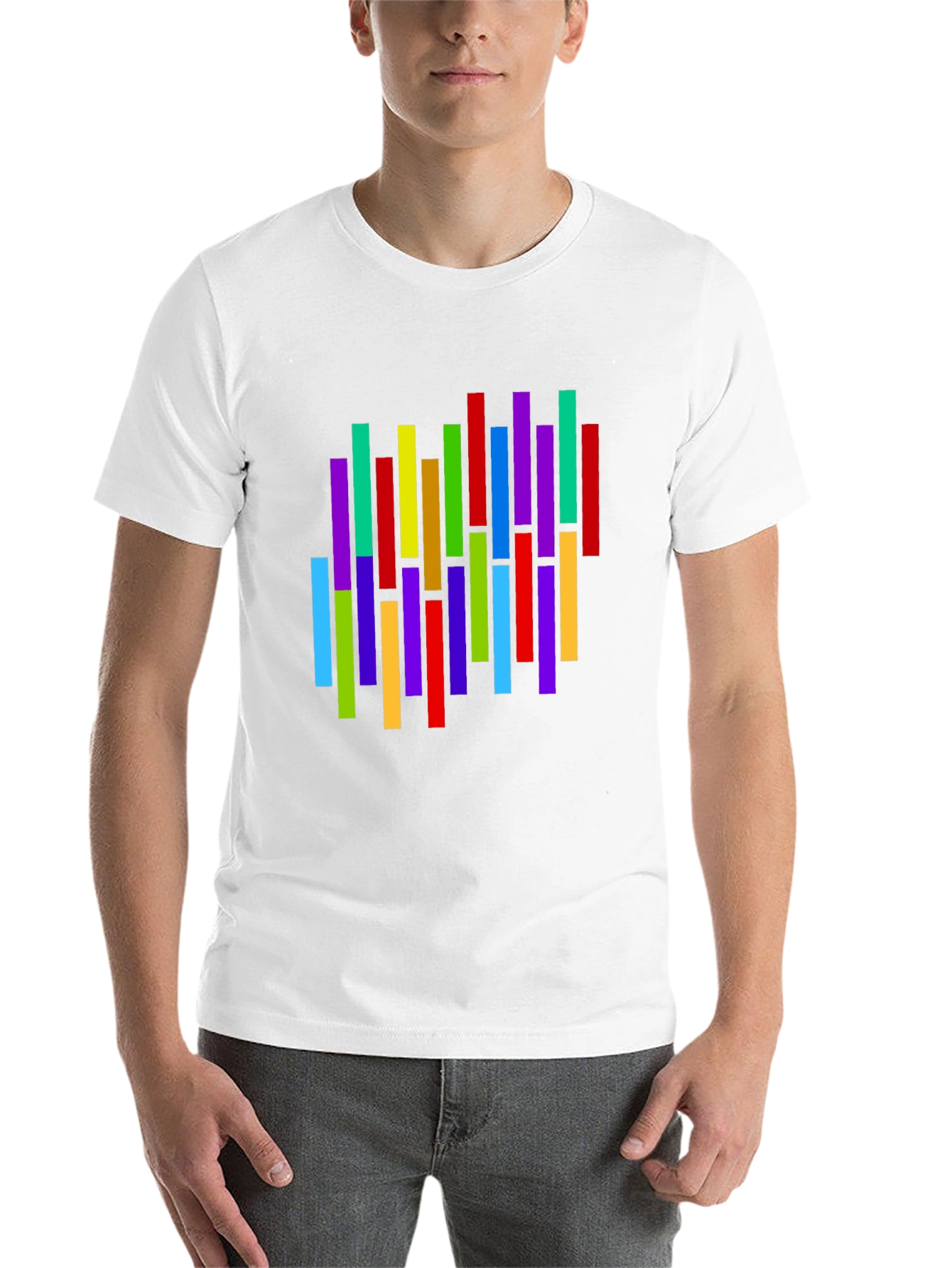 Black Colorful Vertical Stripes Graphic T-Shirt view 14