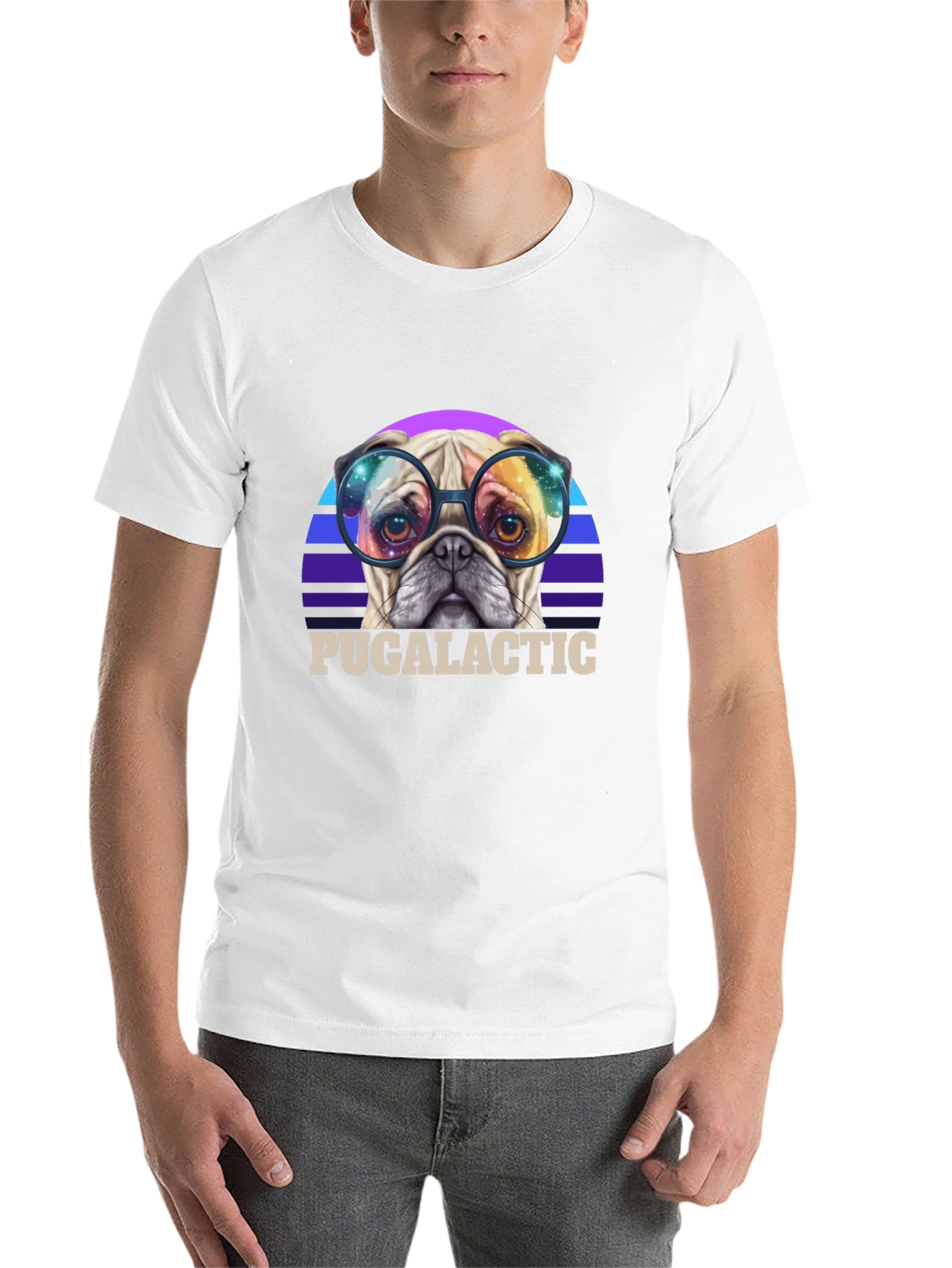 Black Puggalactic T-Shirt: Galactic Pug in Glasses view 14