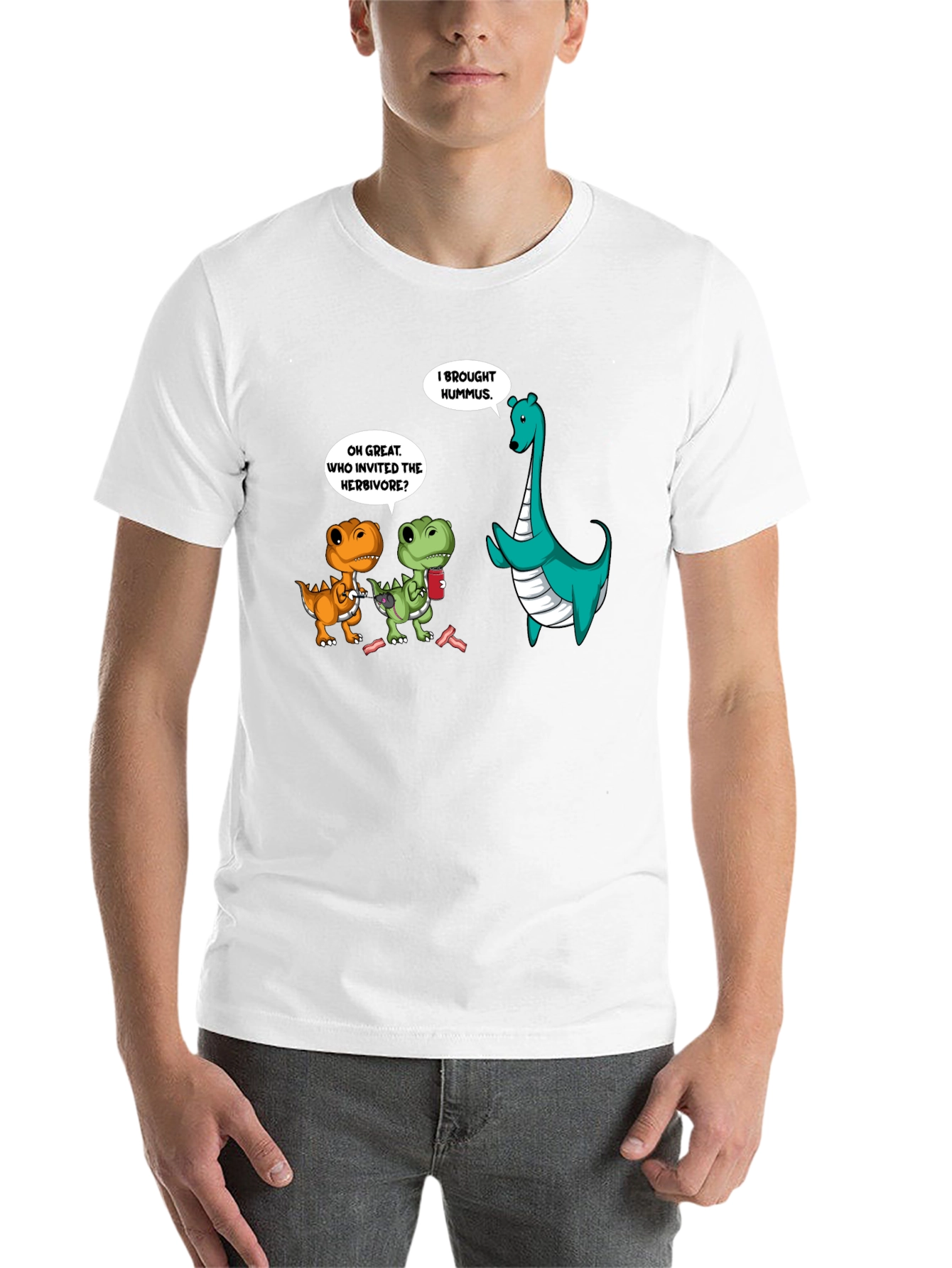 Black Dinosaur Hummus T-Shirt, Funny Graphic Tee view 14