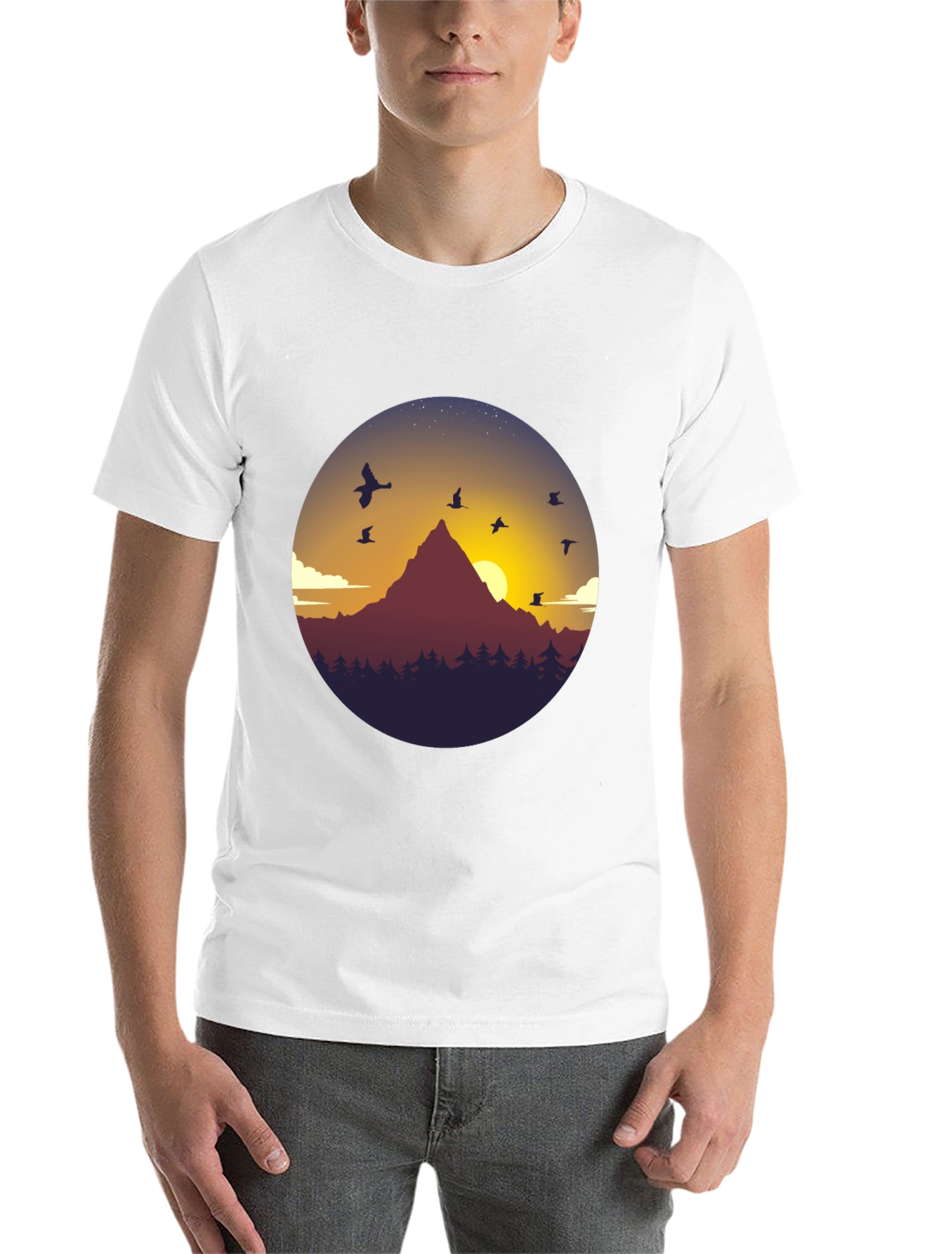 Black Mountain Sunset Graphic Tee - Black Cotton Blend T-Shirt view 14