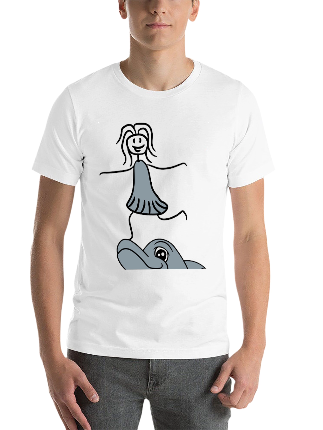 Black Whimsical Dolphin Ride T-Shirt - Unique Graphic Tee view 14