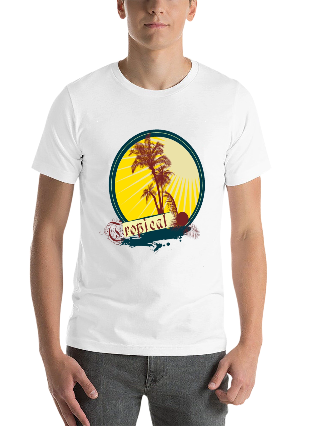 Black Tropical Palms Graphic Tee - Black Cotton T-Shirt view 14