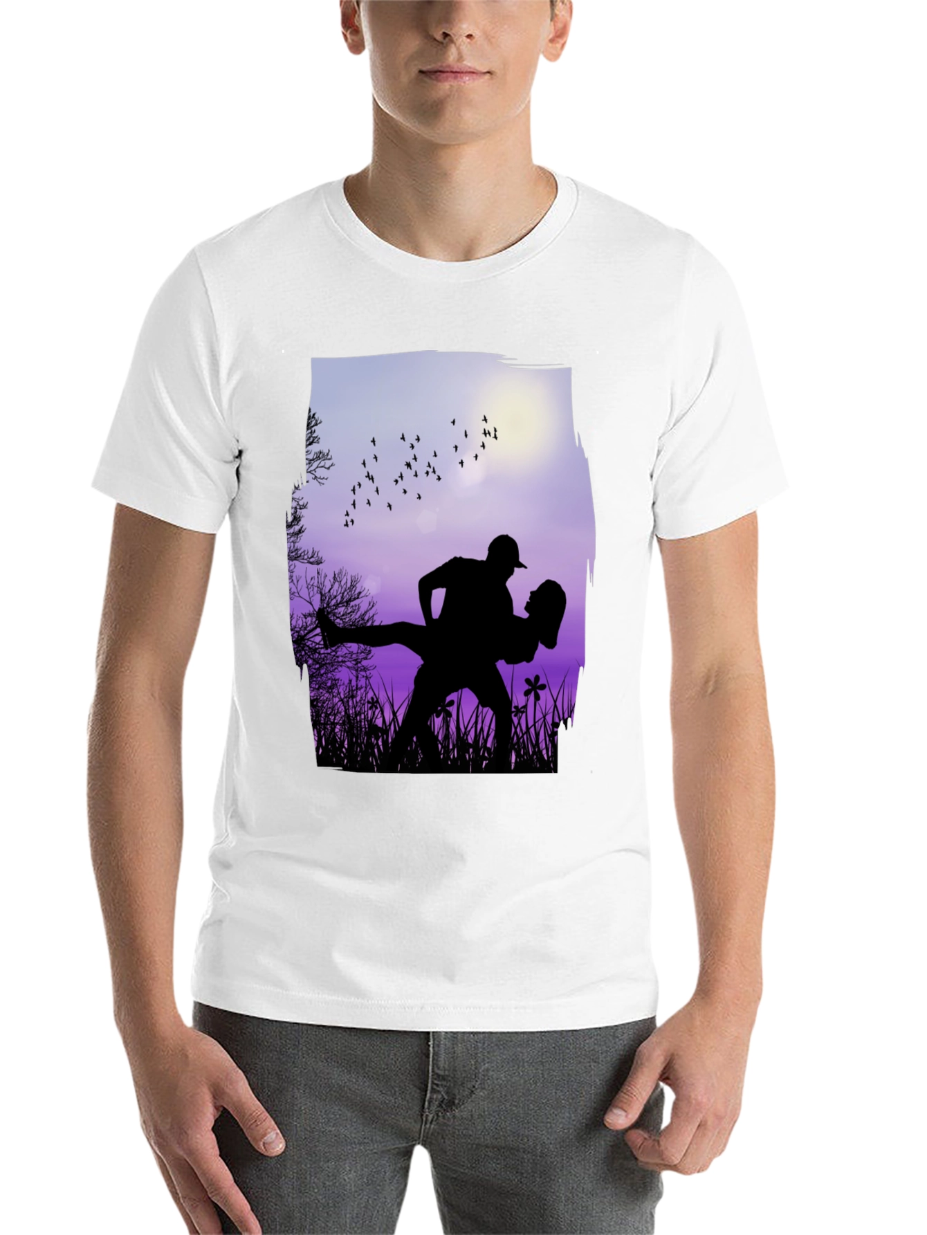 Black Silhouette Couple Dance Graphic T-Shirt - Romantic Design view 14