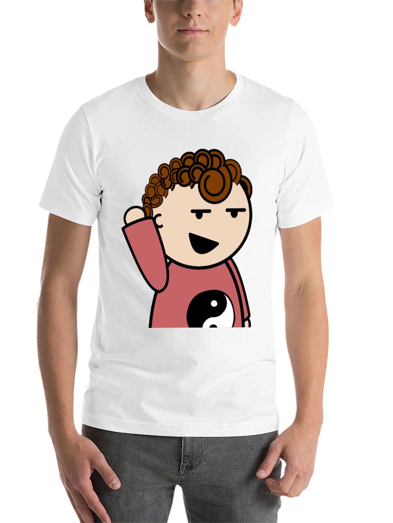 Black Yin Yang Cartoon Tee - Mens Black T-Shirt view 14