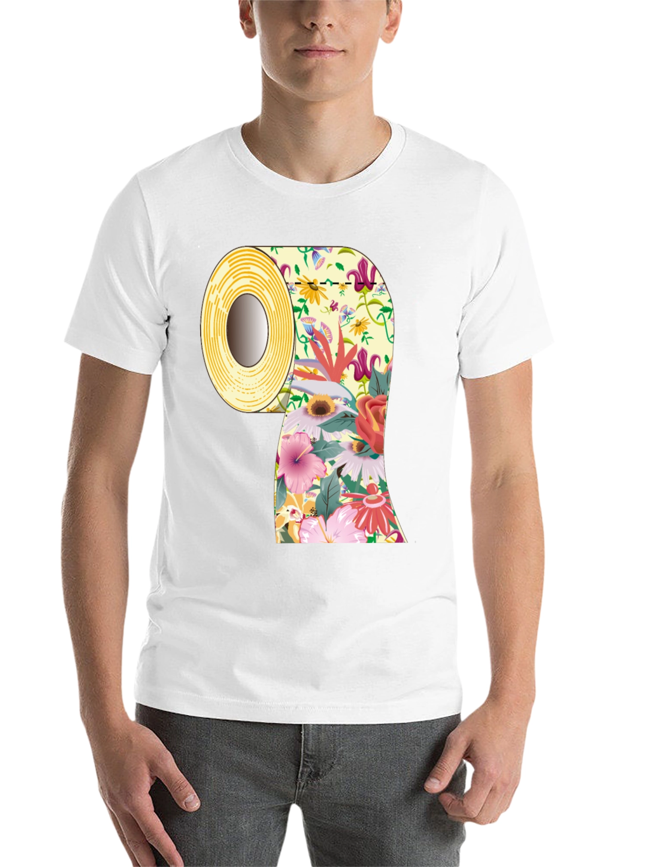 Black Floral Toilet Paper Roll Graphic T-Shirt view 14