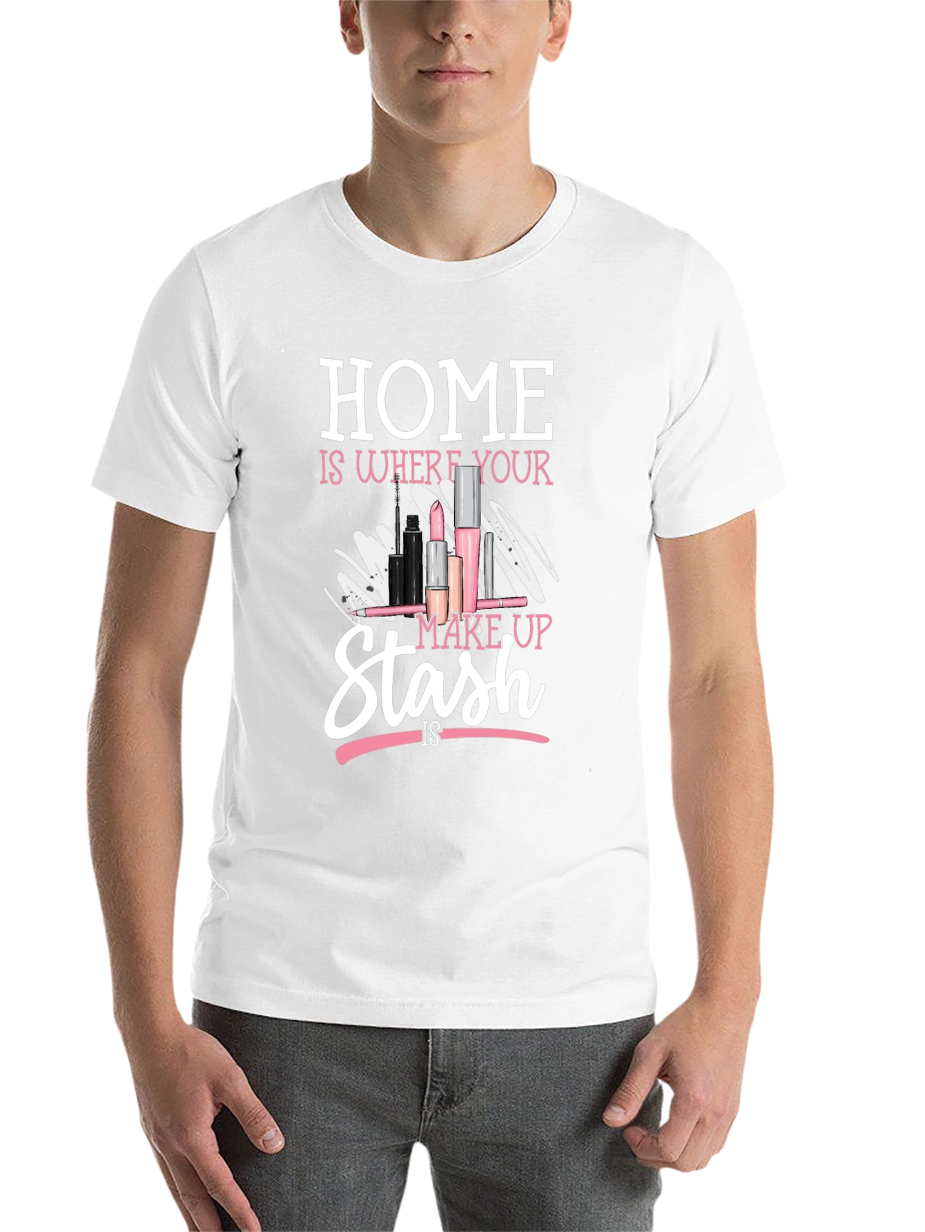 Black Makeup Lover's T-Shirt - "Home is Where Your Makeup Stash Is" view 14
