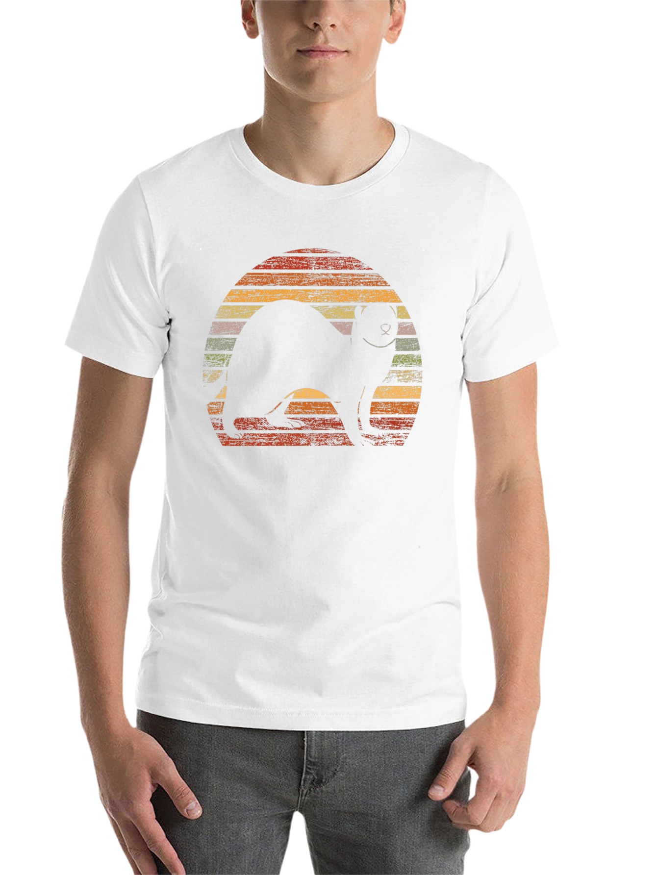 Black Retro Ferret Sunset Graphic T-Shirt view 14
