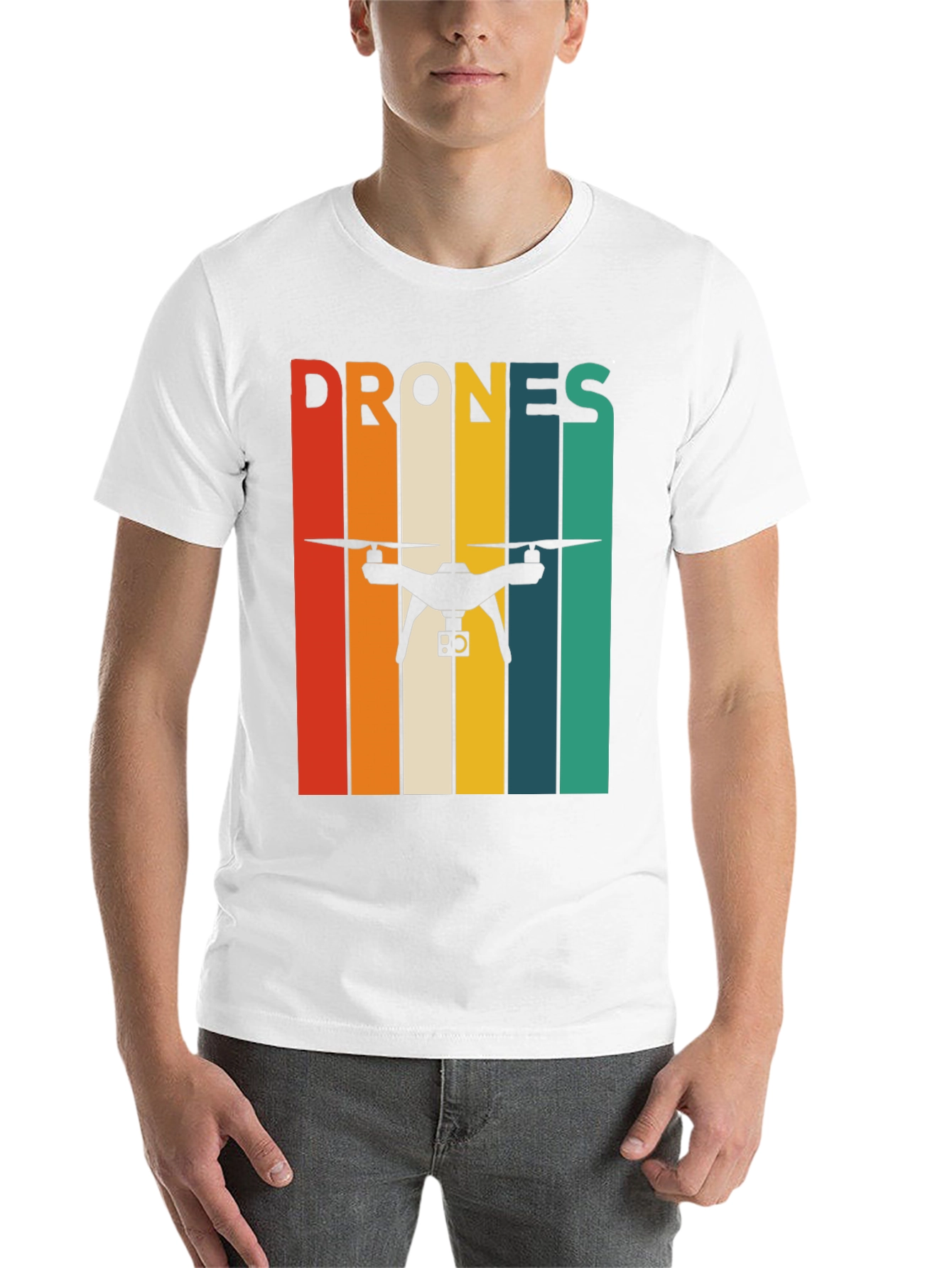 Black Retro Drone T-Shirt - Vintage Stripes Tee view 14