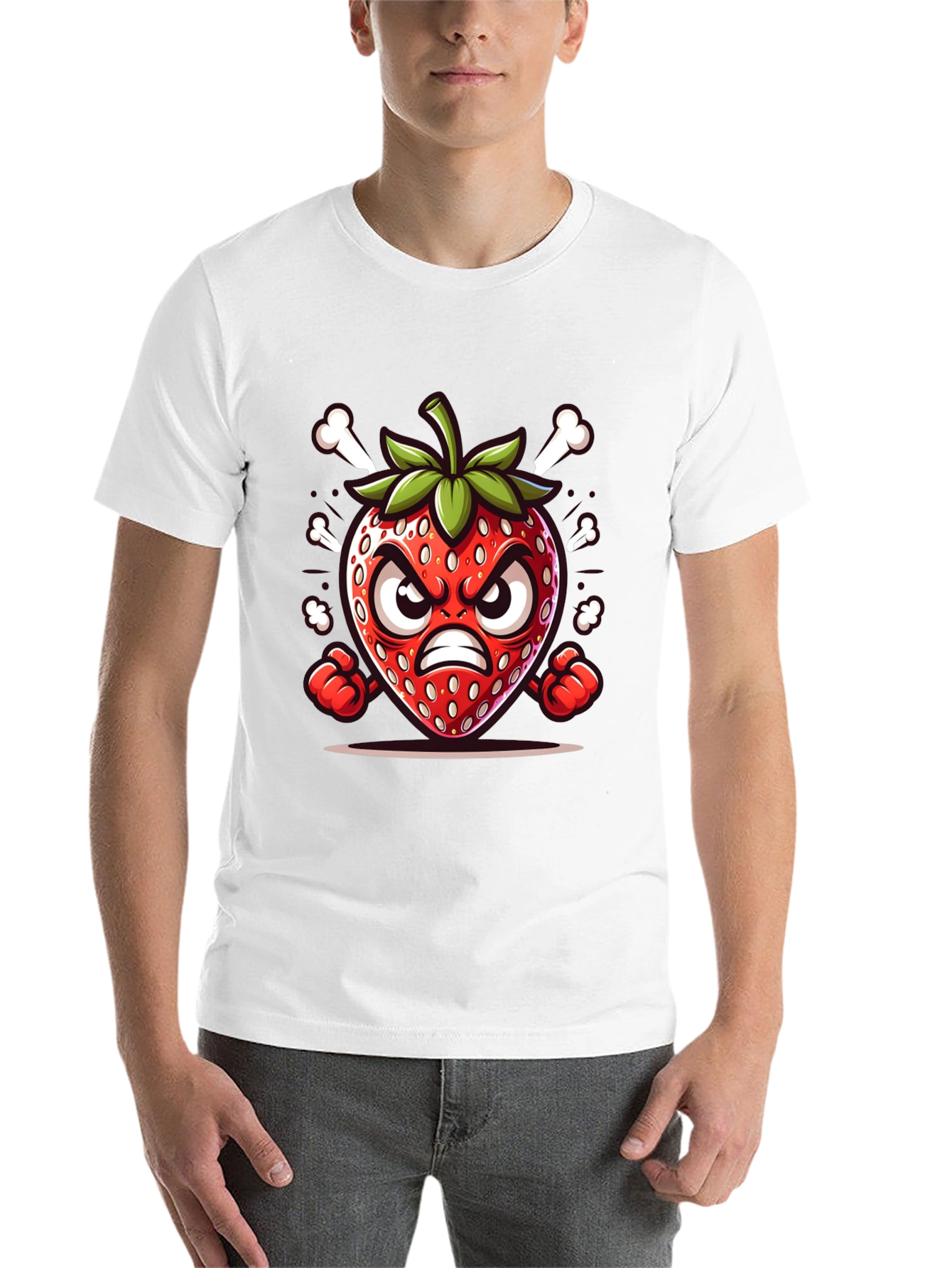 Black Angry Strawberry Cartoon Graphic Tee view 14