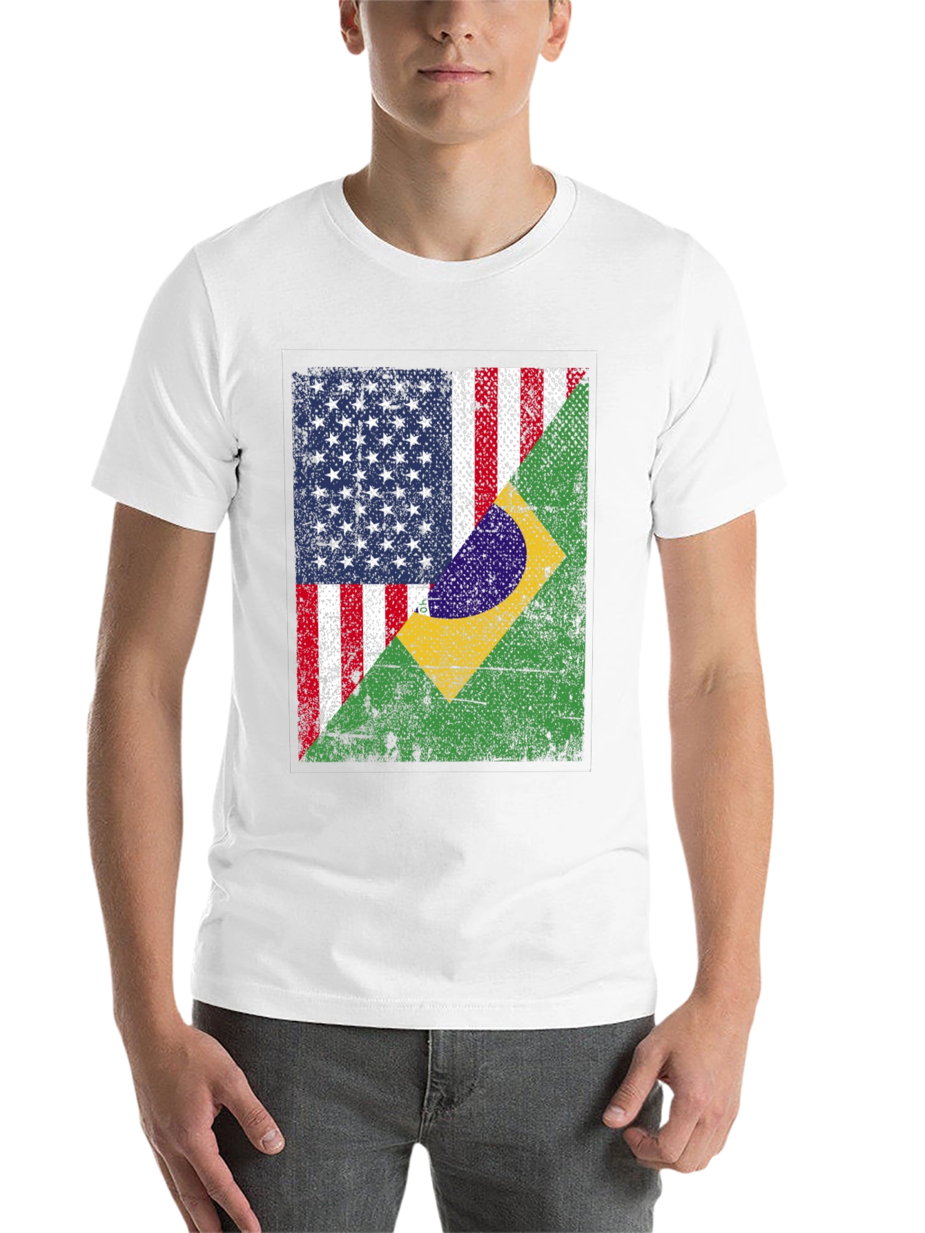 Black USA and Brazil Flag T-Shirt view 14