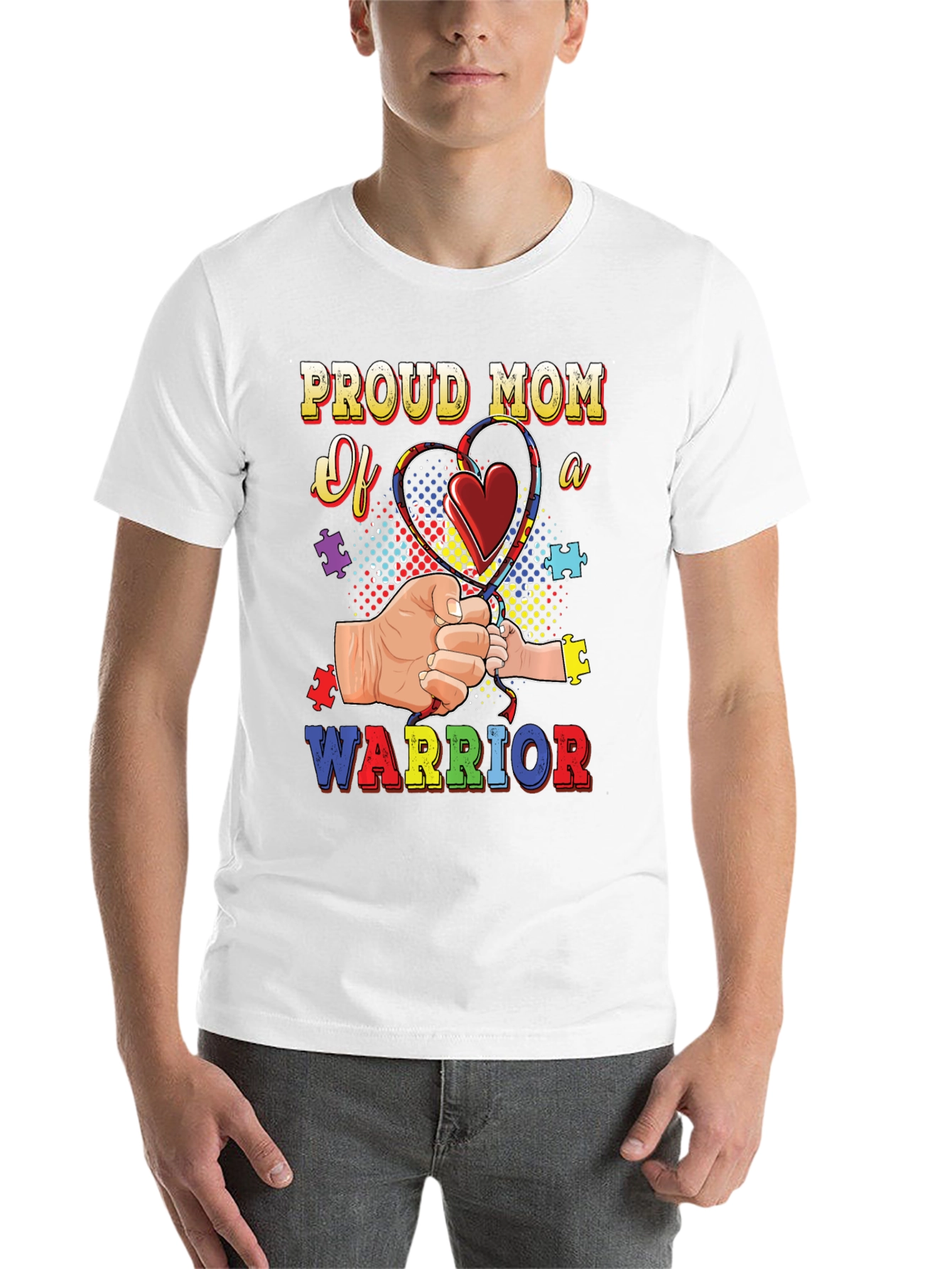 Black Proud Mom of a Warrior Autism Awareness T-Shirt view 14