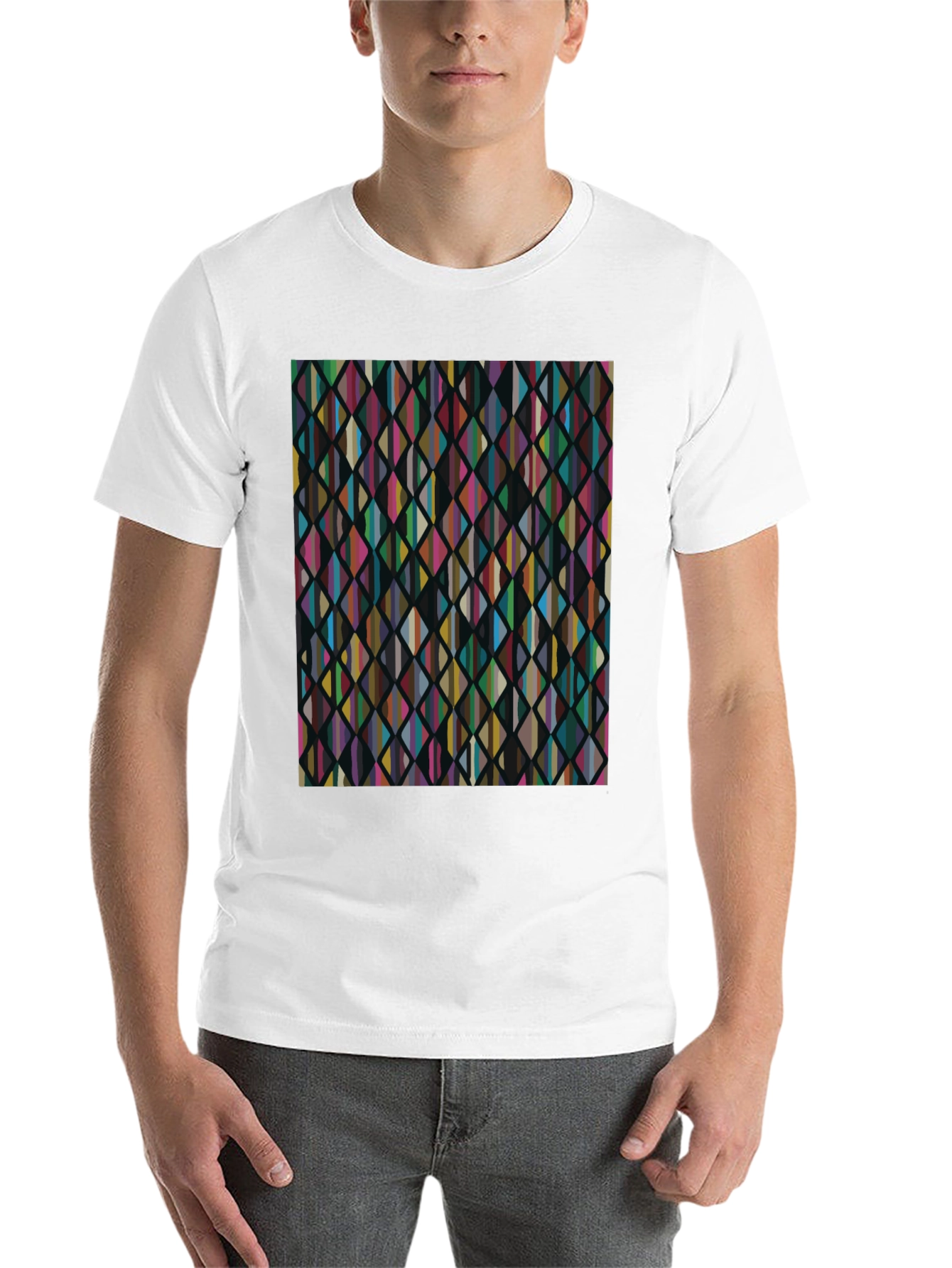 Black Abstract Geometric Rhombus Pattern Black T-Shirt view 14