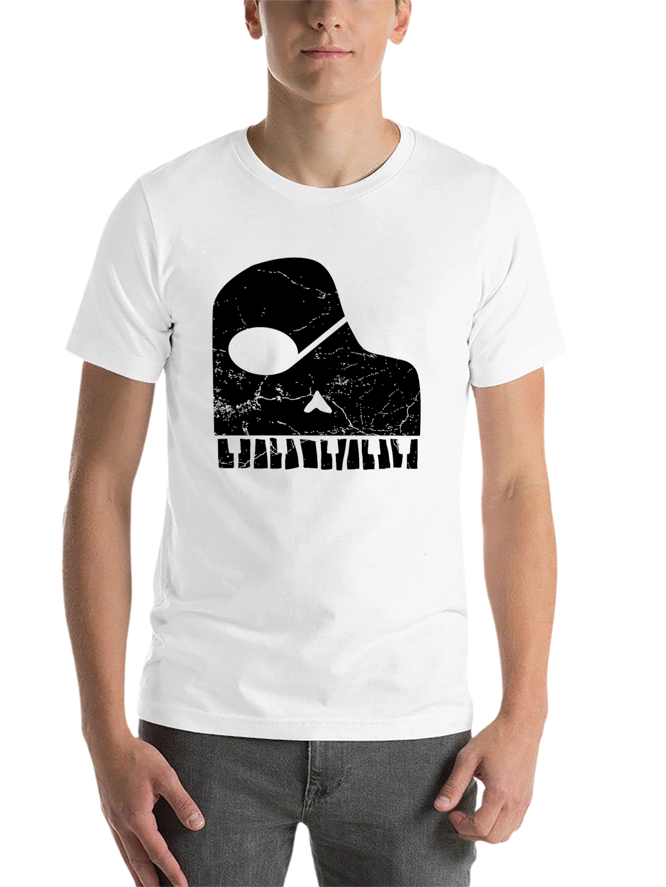 Black Piano Skull Graphic Tee - Music Lover's T-Shirt view 14