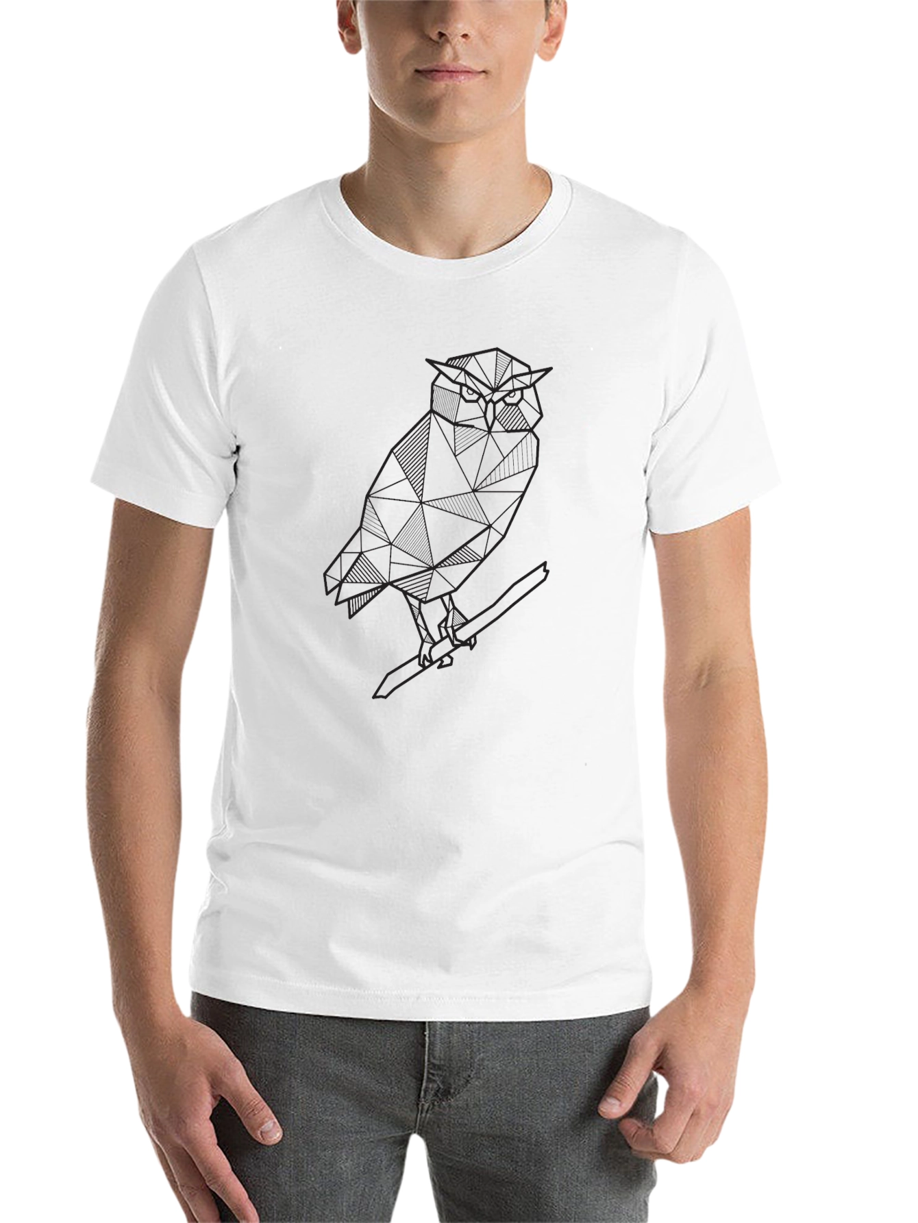 Geometric Owl Graphic Tee - Men's Black T-Shirt - 14