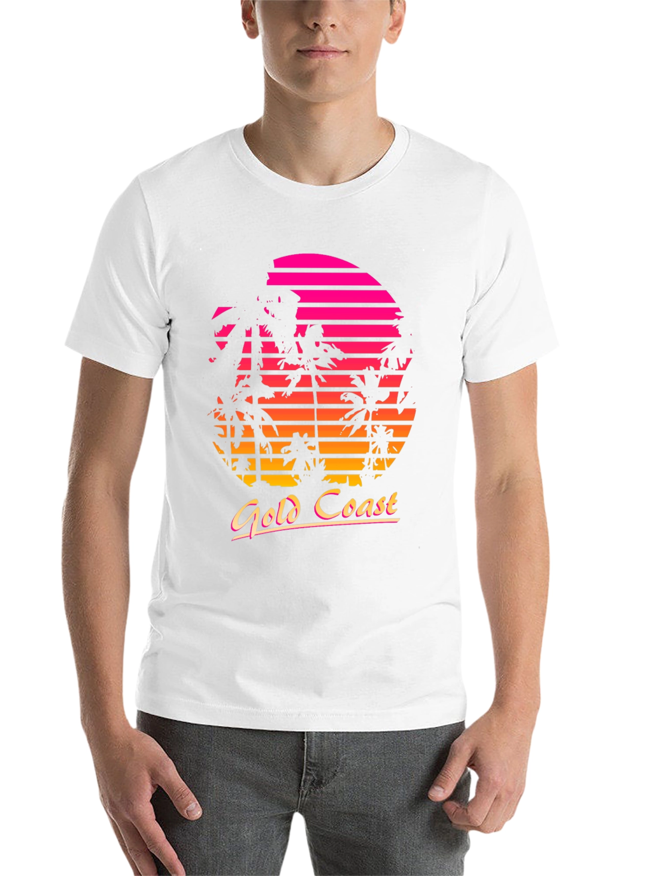 Black Gold Coast Retro Sunset Palm Tree T-Shirt view 14