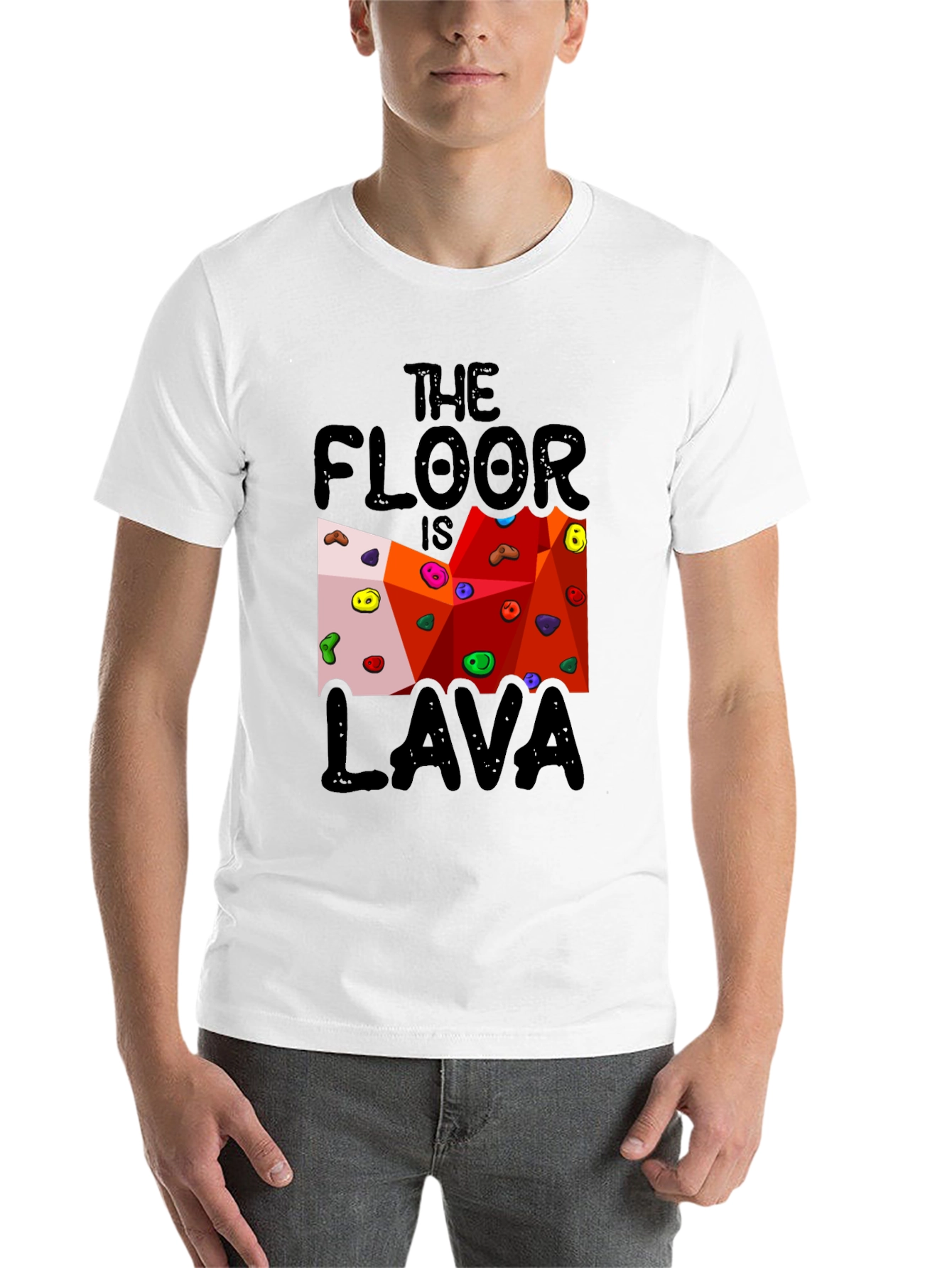 Black The Floor is Lava Climbing Wall Black T-Shirt view 14