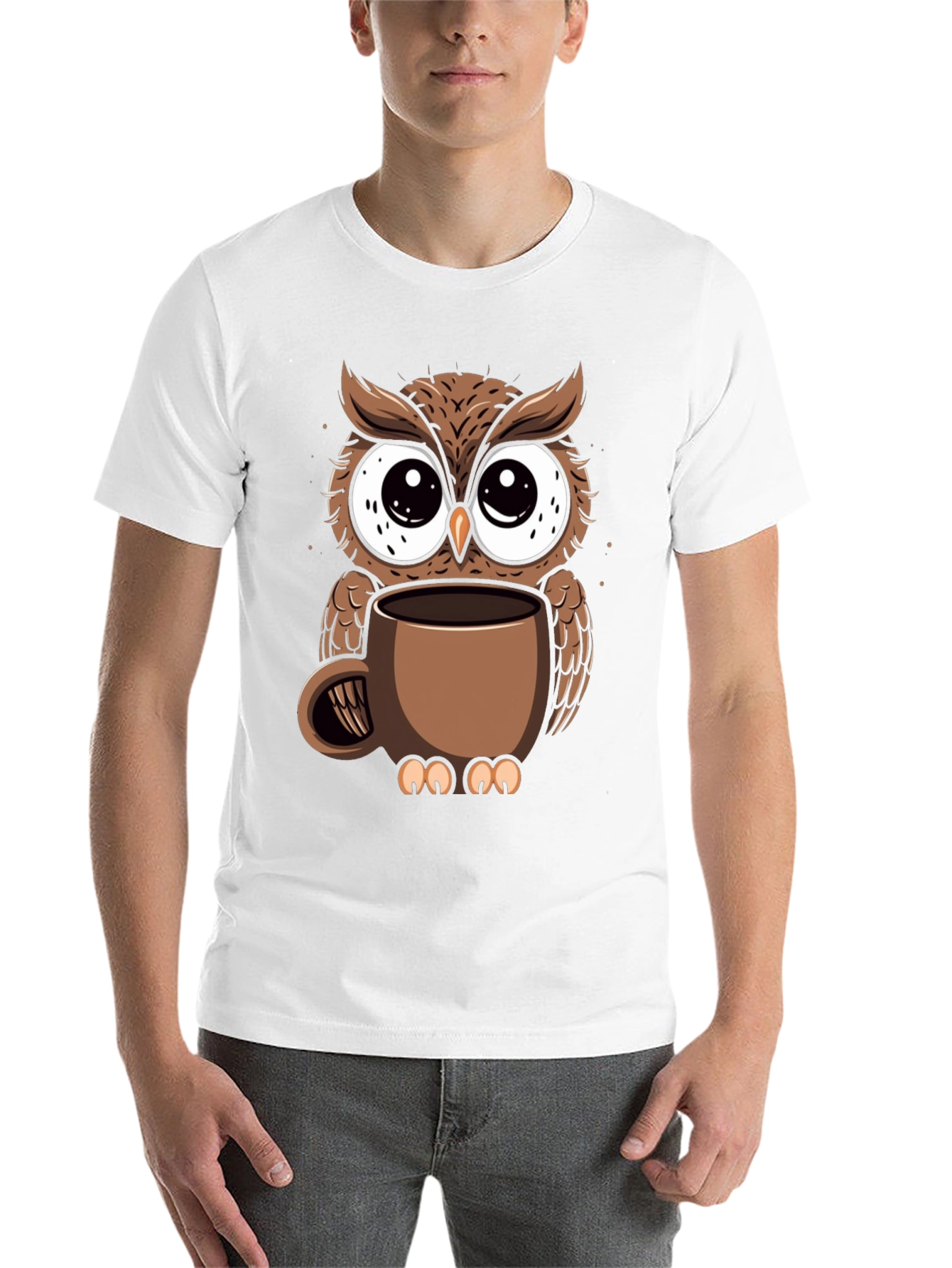 Black Owl Coffee Cup T-Shirt - Whimsical Bird Lover Tee view 14