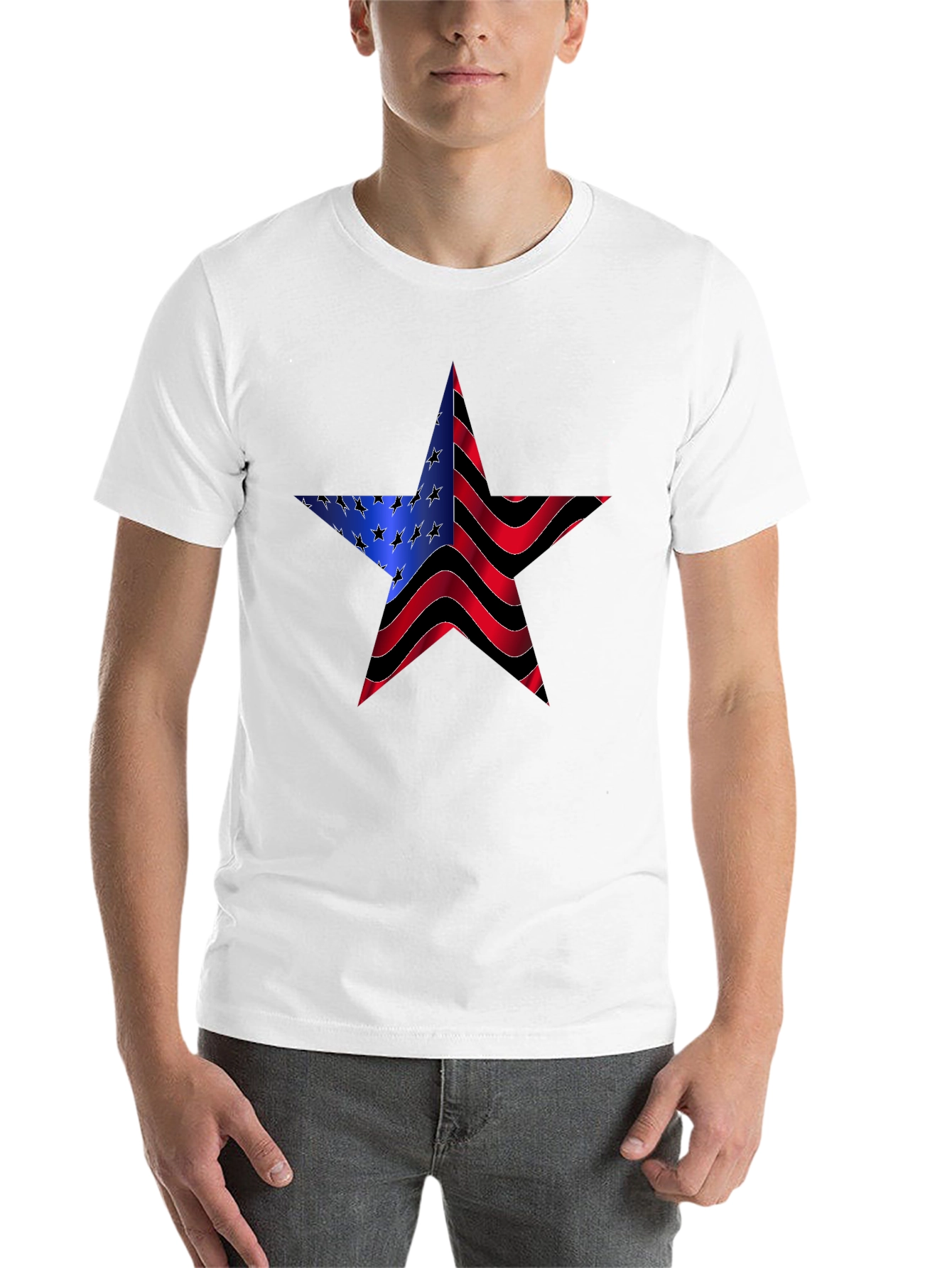 Black American Flag Star Graphic Black Tee view 14