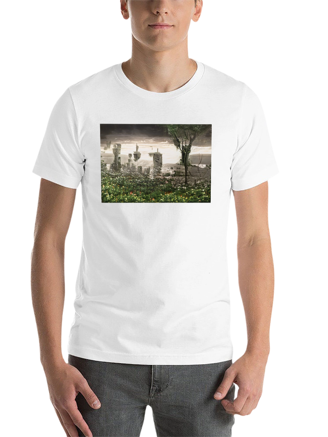 Black Surreal Landscape Graphic Tee - Modern Artistic T-Shirt view 14