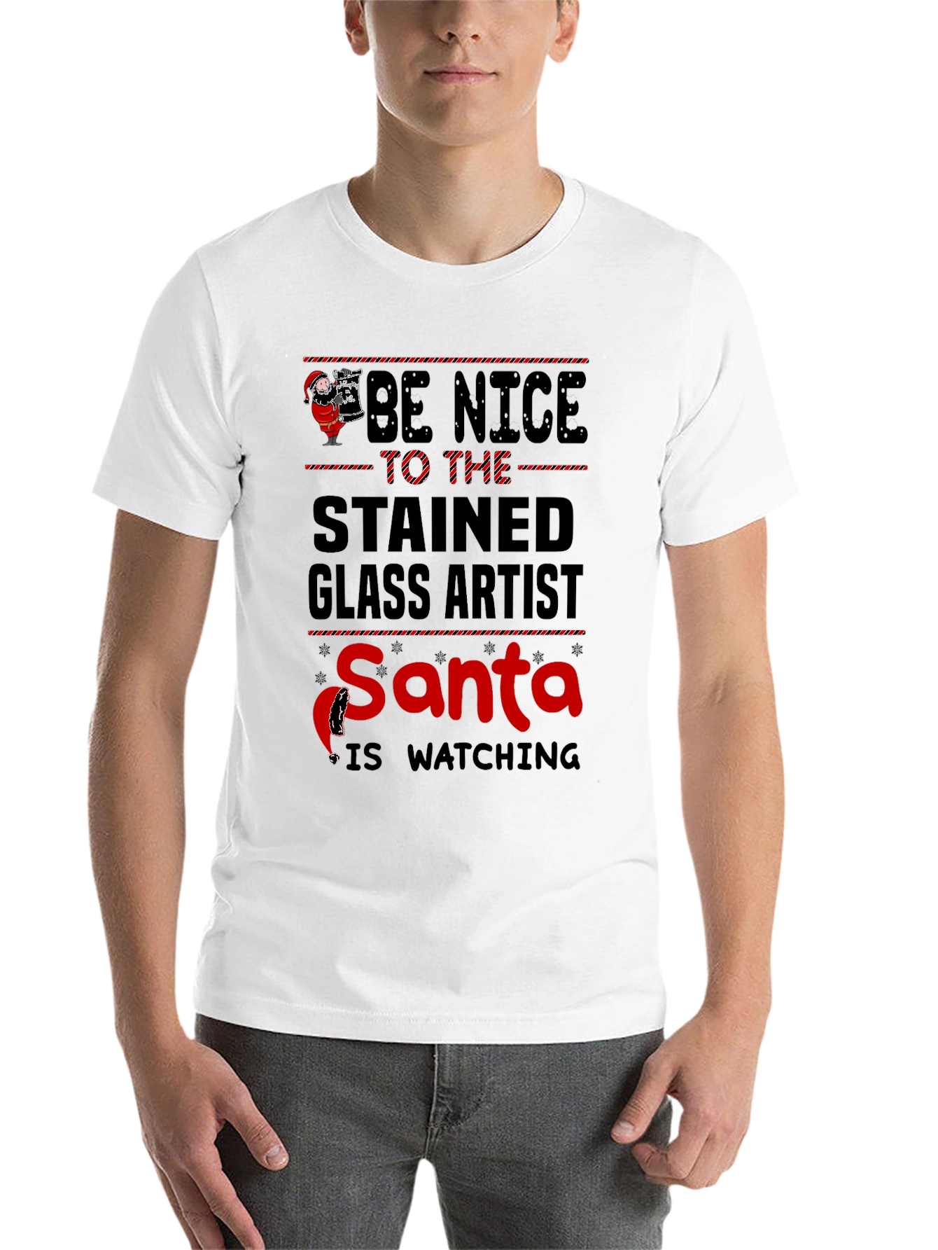 Black Be Nice to the Stained Glass Artist Santa T-Shirt view 14
