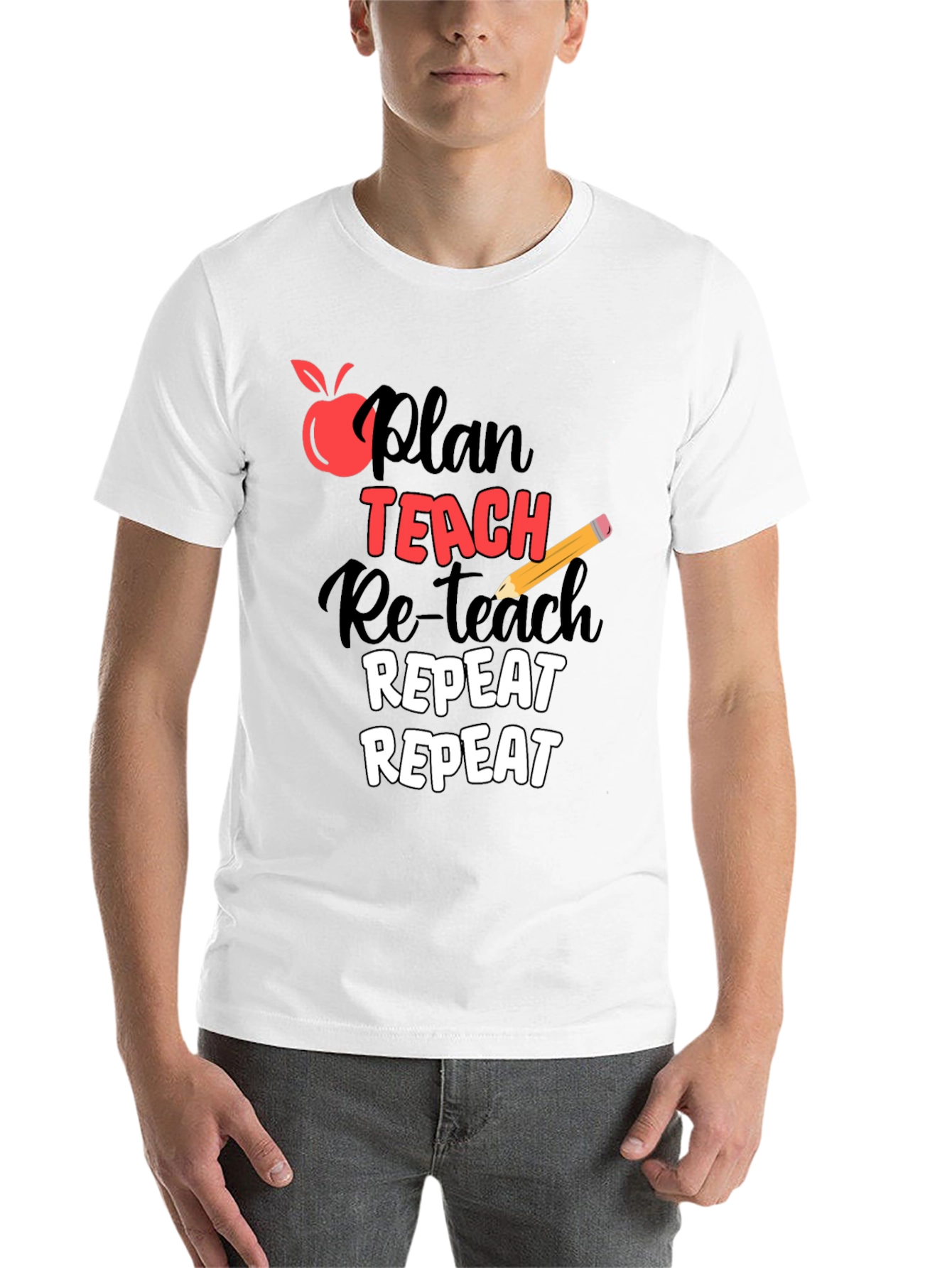 Black Plan Teach Repeat Graphic T-Shirt - Teacher Life Tee view 14