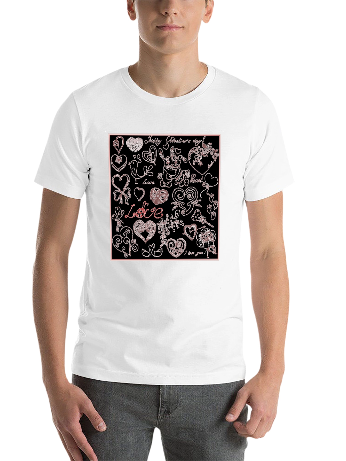 Black Valentine's Day Hearts Pattern Graphic Tee view 14