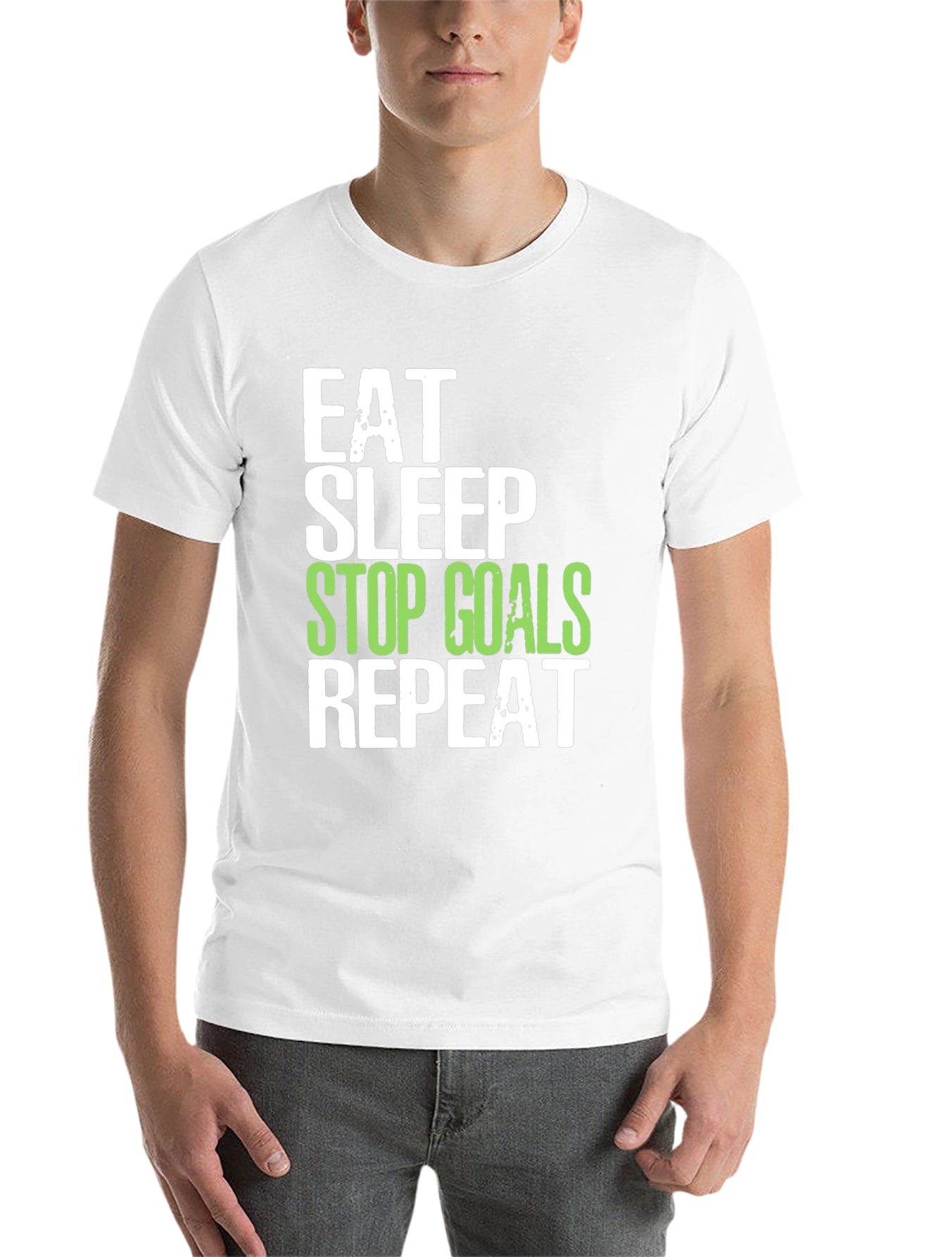 Black Eat Sleep Stop Goals Repeat T-Shirt view 14