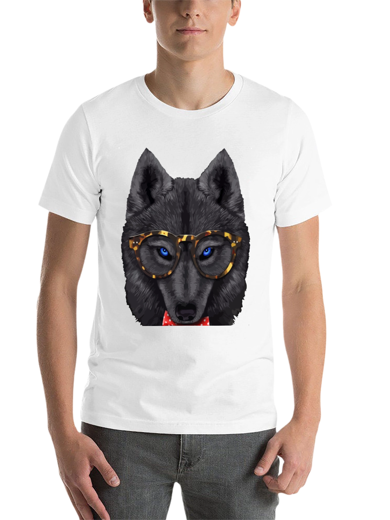 Black Wolf in Glasses Graphic Tee - Cool Animal Print Shirt view 14