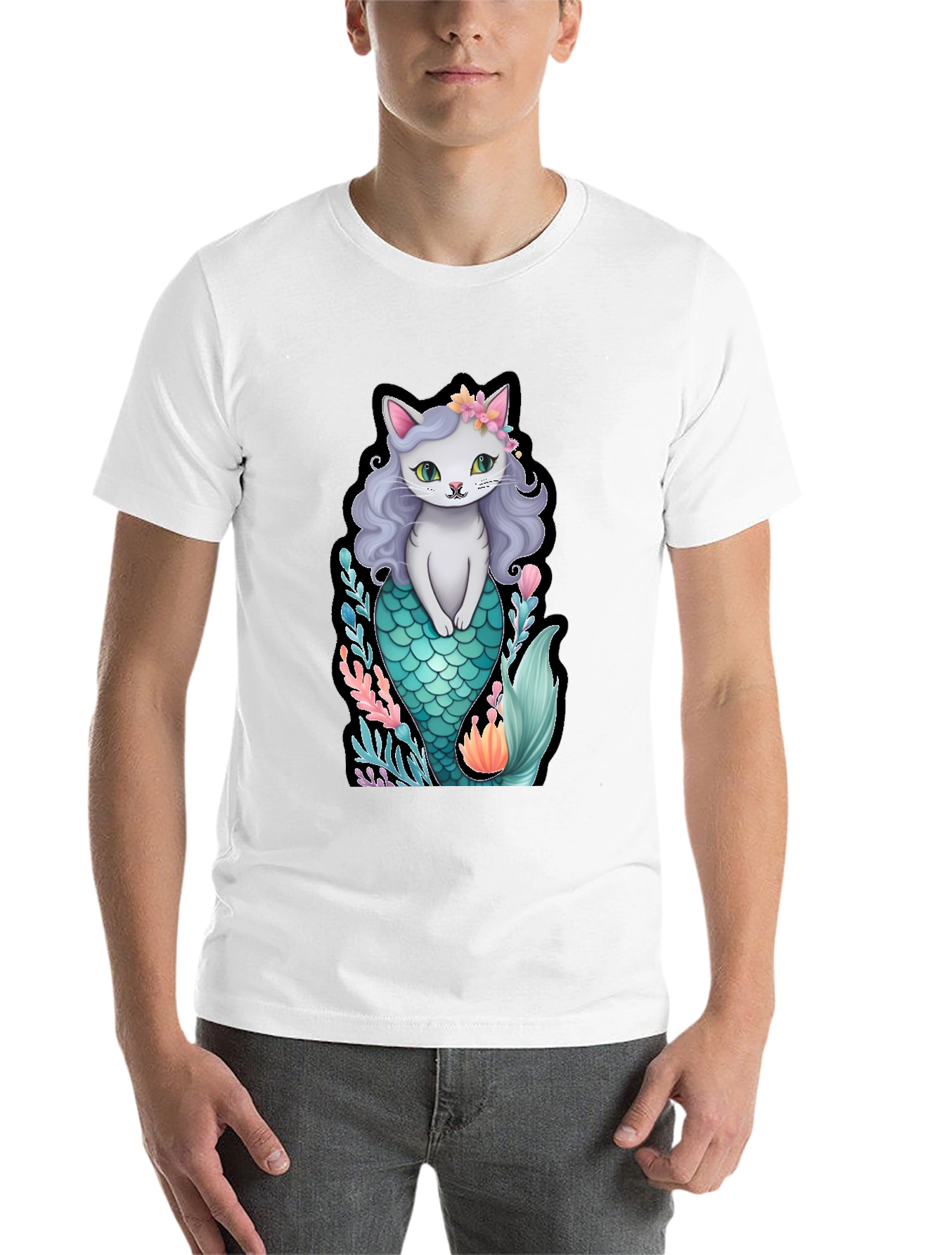 Black Cat Mermaid Graphic T-Shirt - Unique Novelty Tee view 14