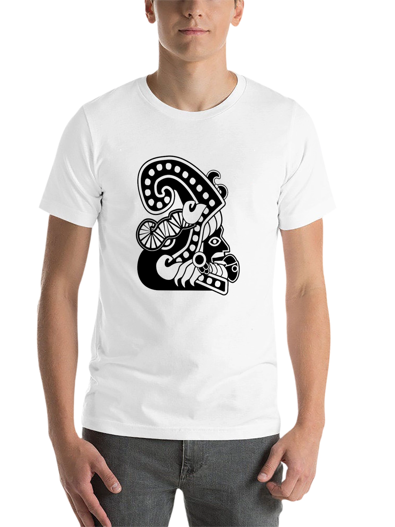 Black Men's Black T-Shirt with Mayan Design view 14