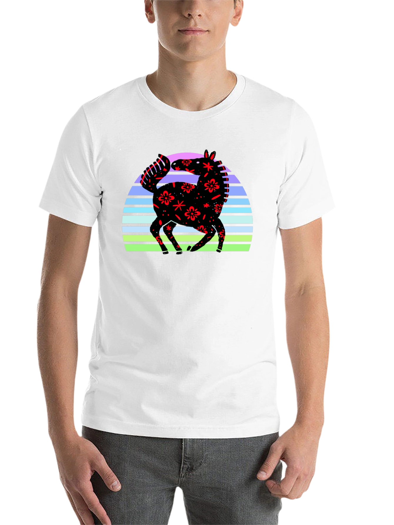 Black Floral Horse Sunset Graphic Tee - Black view 14