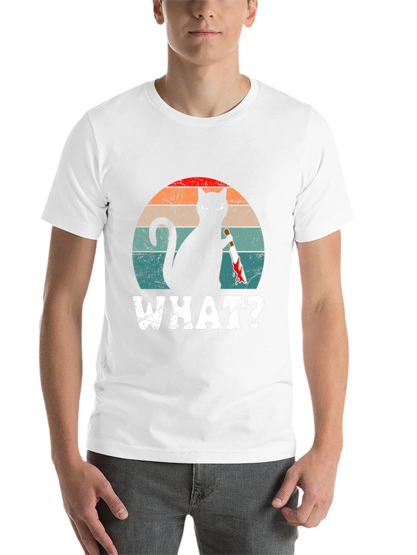 Black Cat With Knife T-Shirt - "WHAT?" Funny Graphic Tee view 14