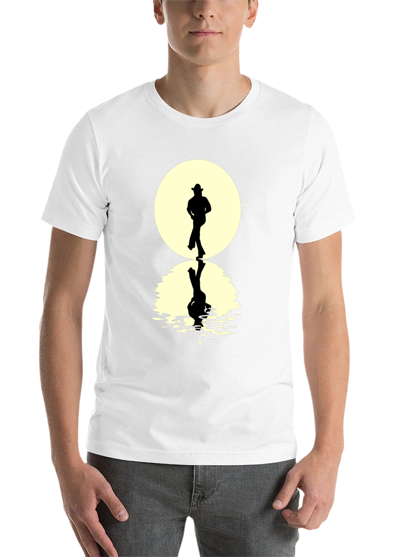 Black Cowboy Silhouette Reflection T-Shirt - Unique Graphic Tee view 14