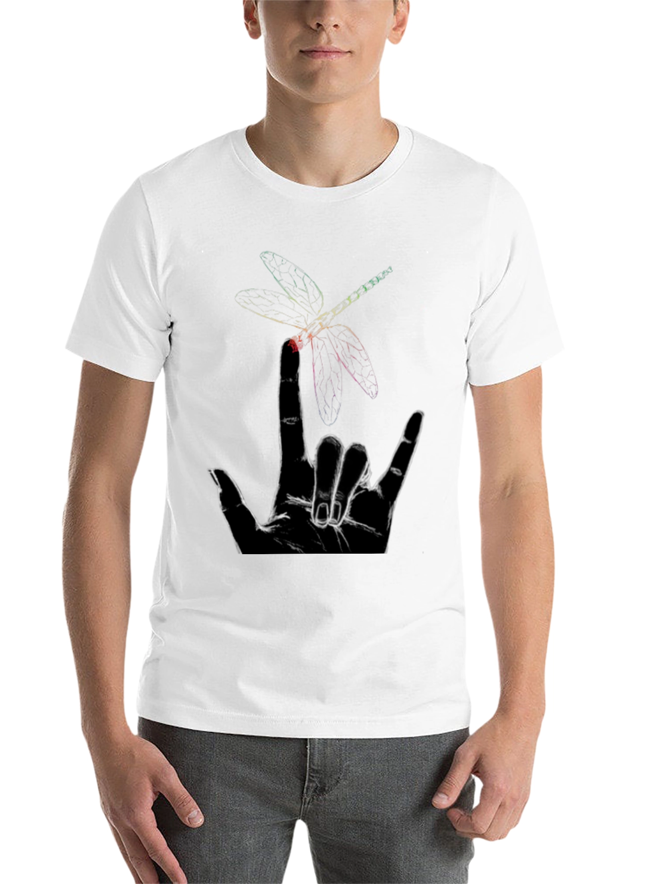 Black Dragonfly Hand Sign Graphic Tee - Black Cotton view 14