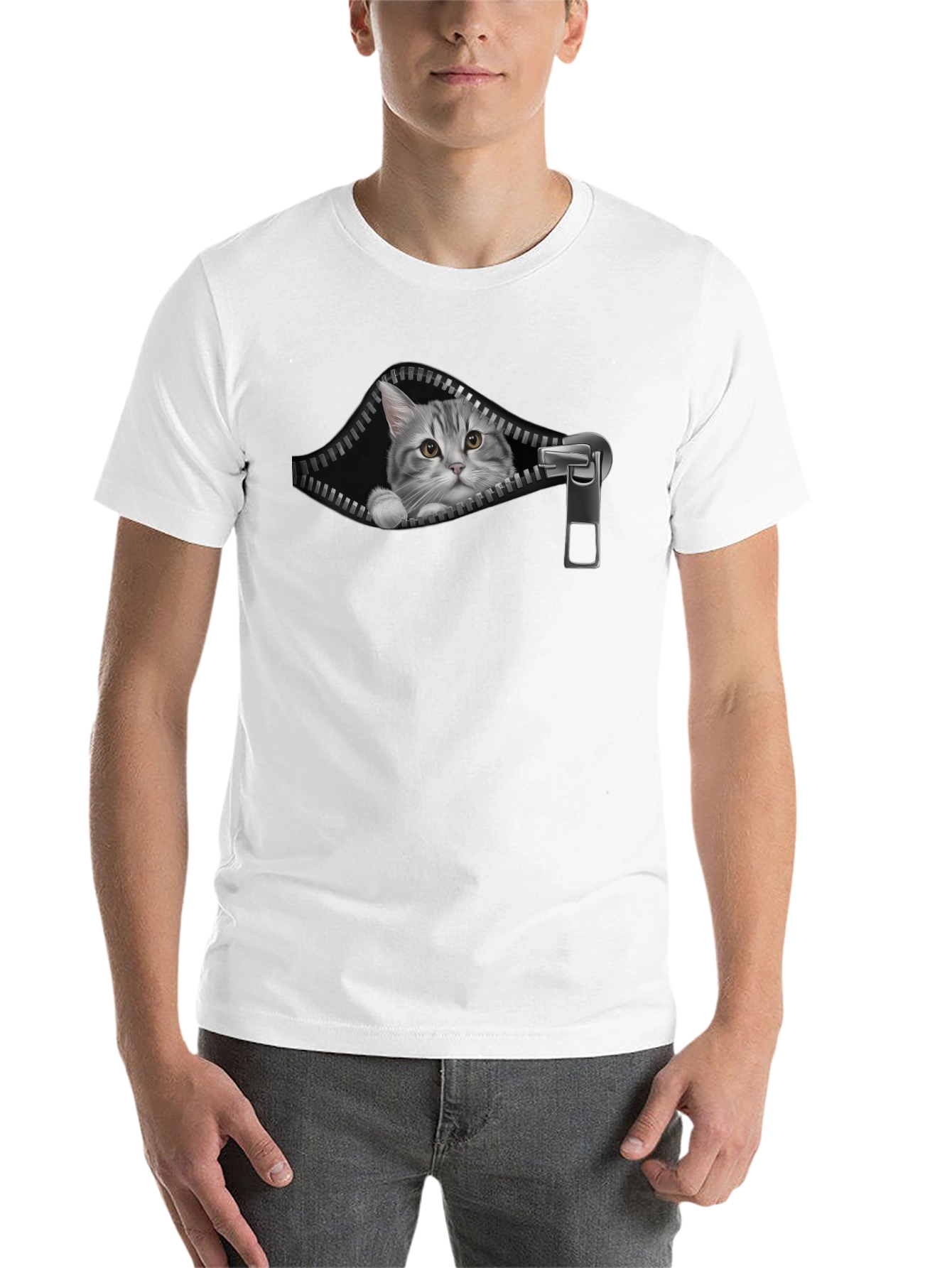 Black Cat Zipper T-Shirt - Unique Graphic Tee view 14