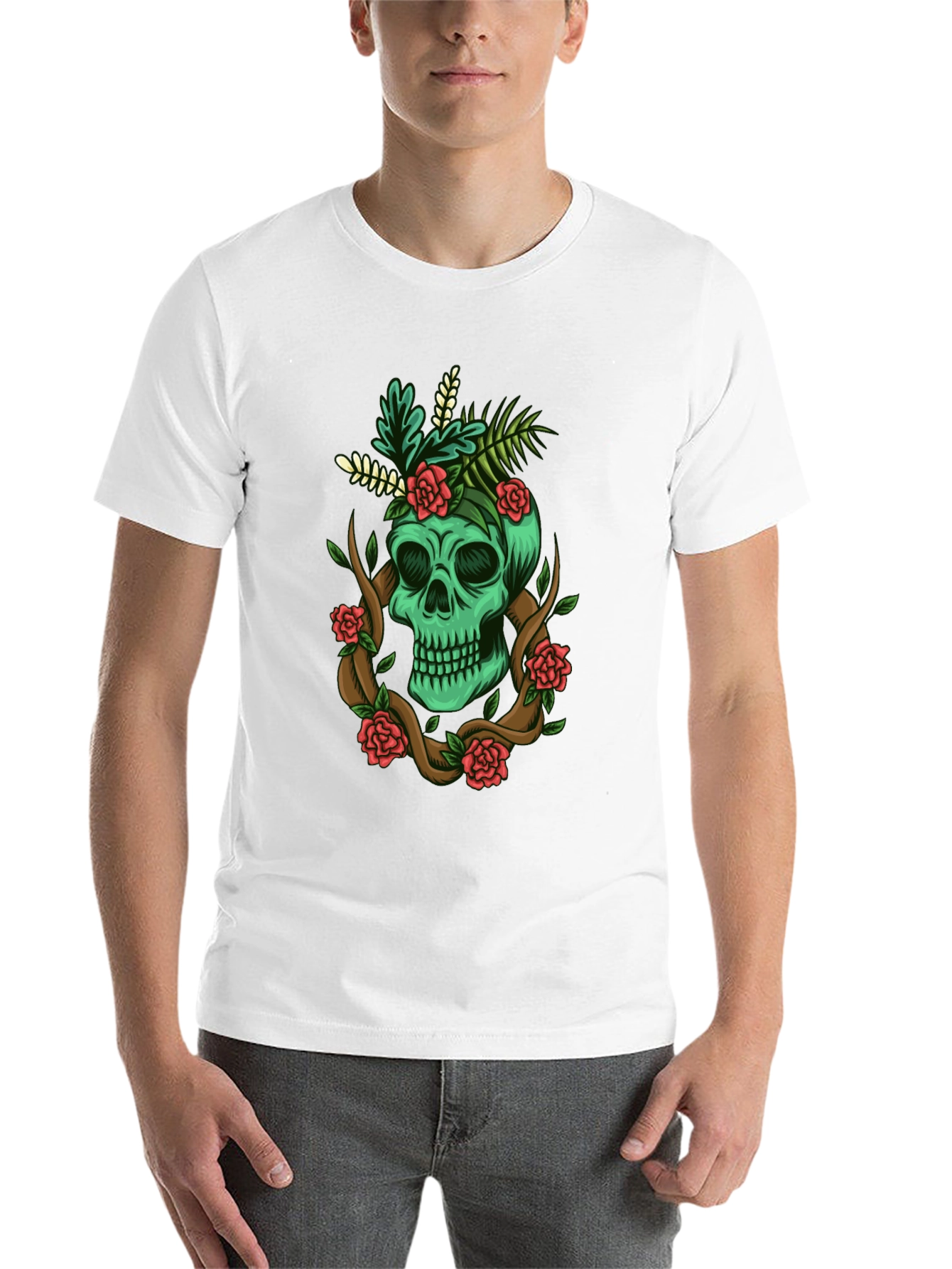 Black Skull & Roses Graphic Tee - Men's Black T-Shirt view 14