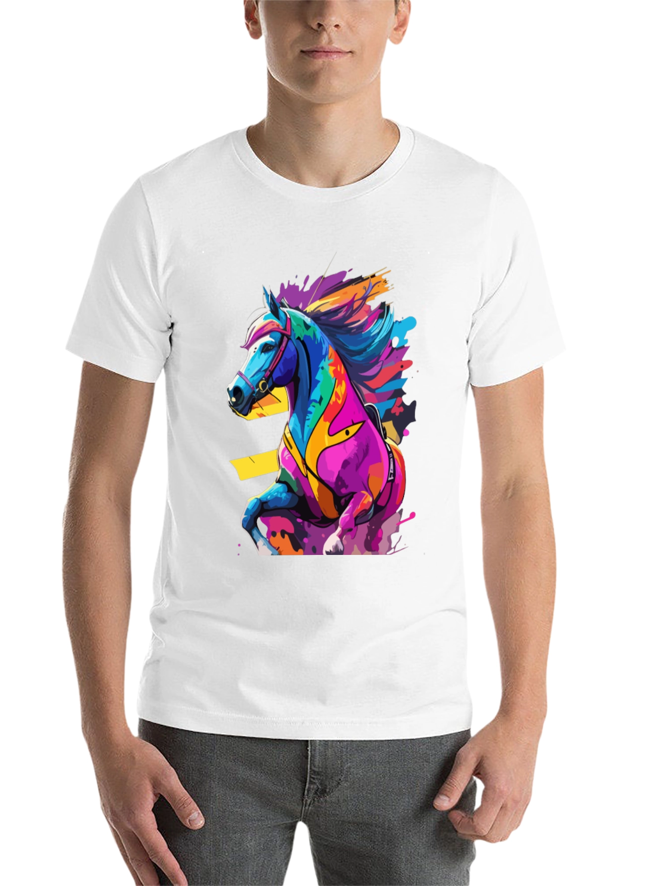 Black Colorful Horse Graphic Tee - Artistic Animal Design view 14