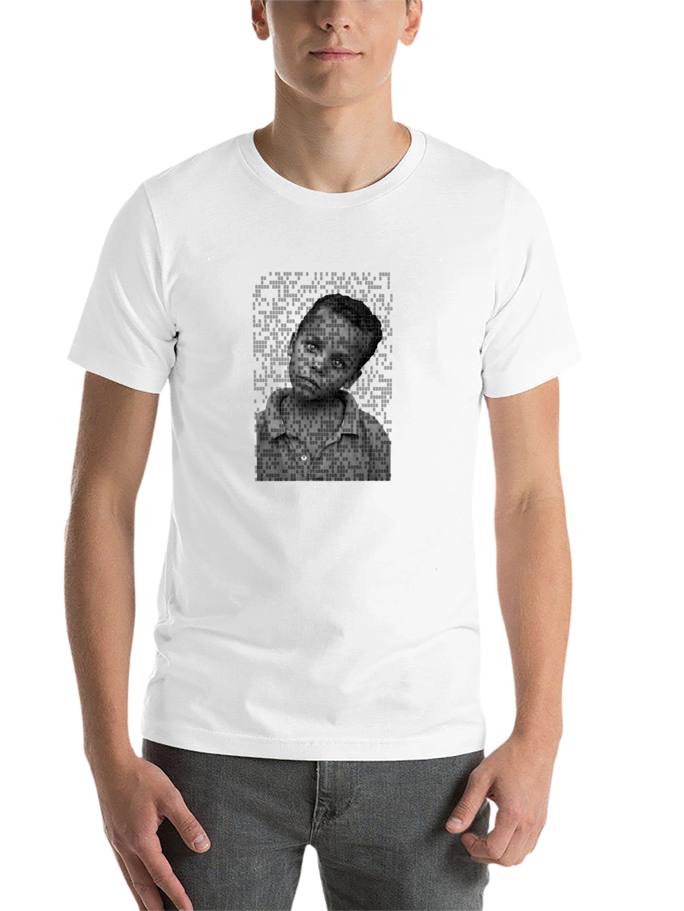 Black Pixelated Portrait Tee - Unique Graphic Design view 14