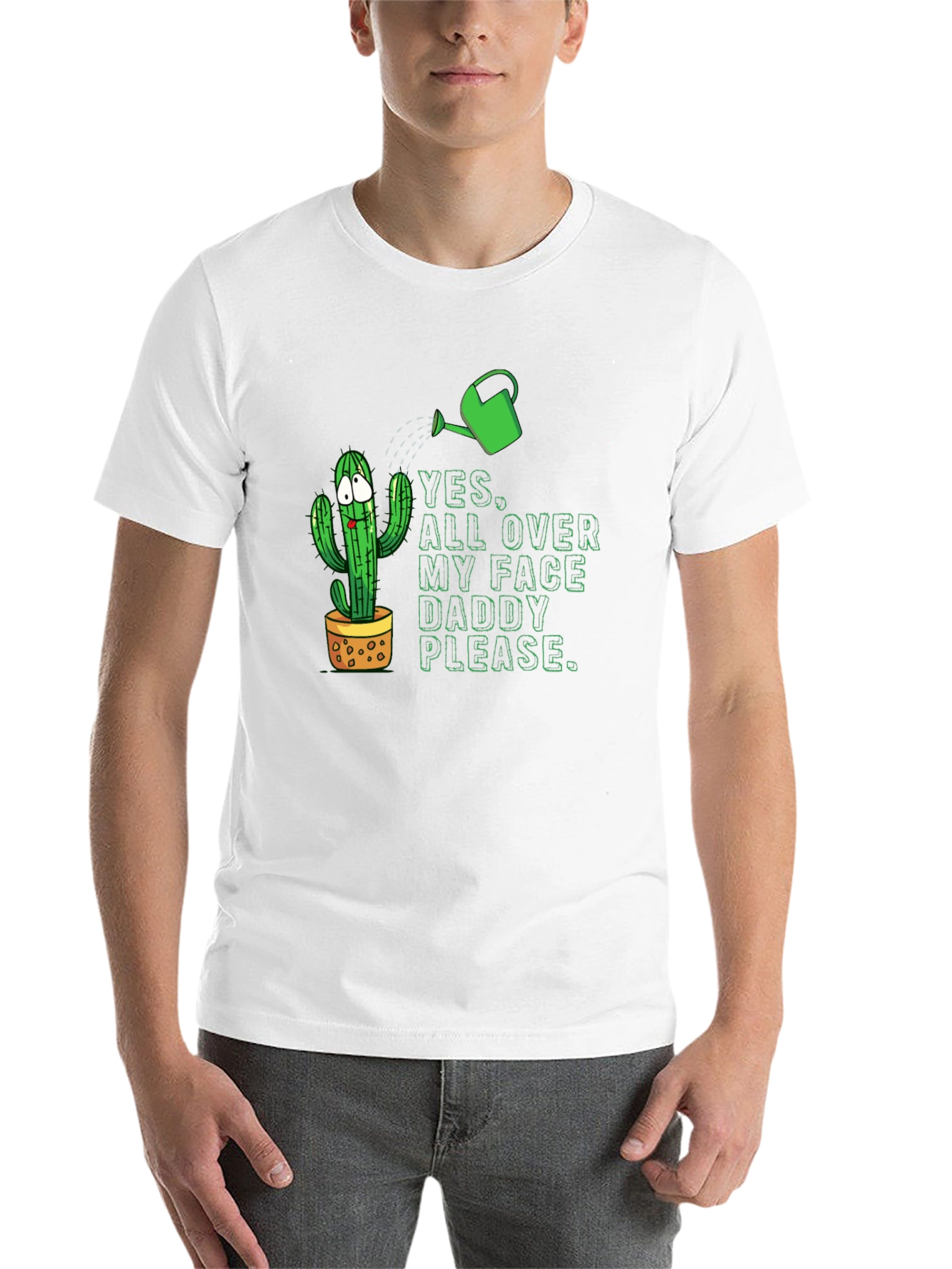 Black Funny Cactus T-Shirt: Yes All Over My Face view 14