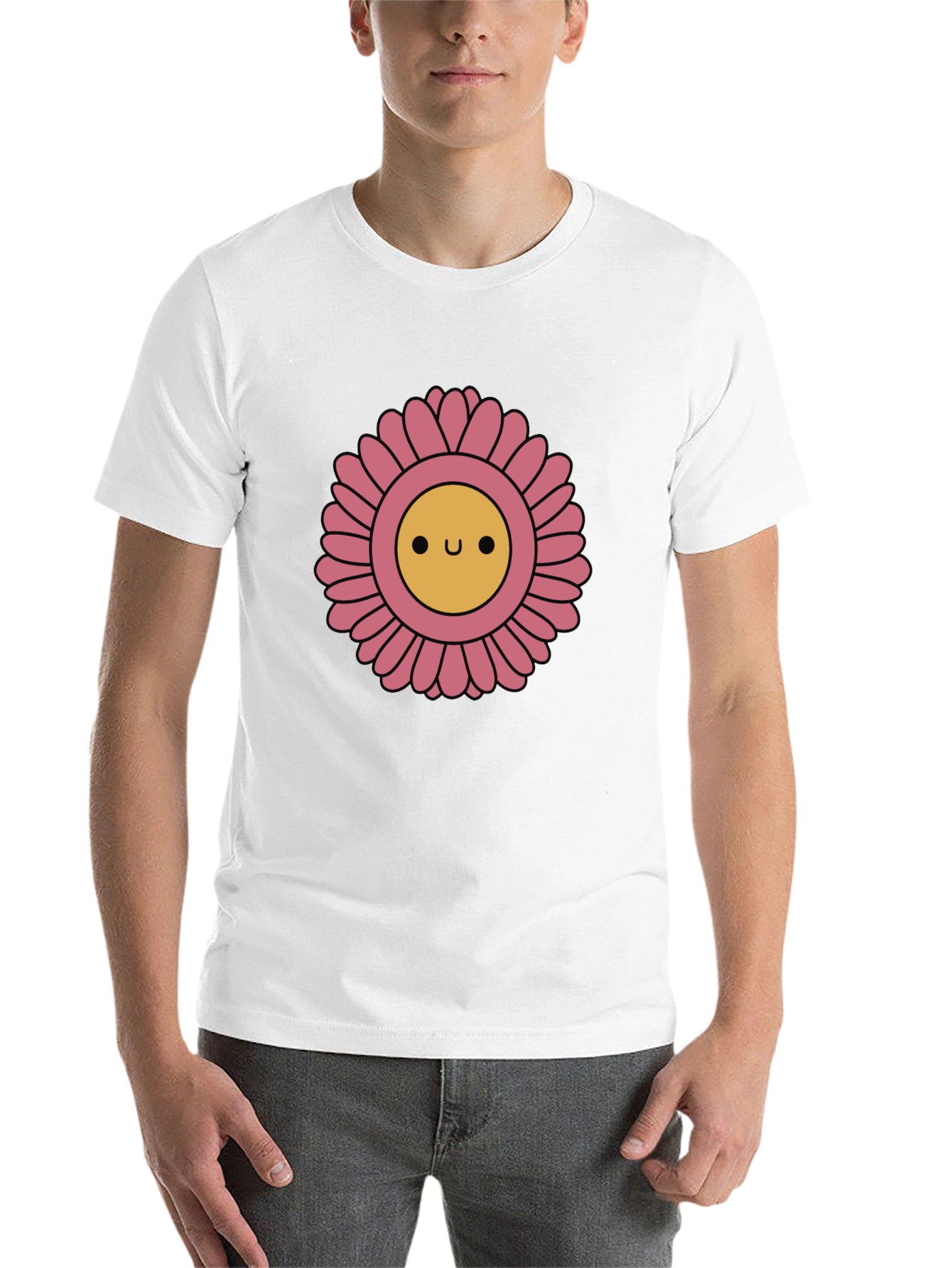 Black Cute Smiling Flower Graphic T-Shirt view 14