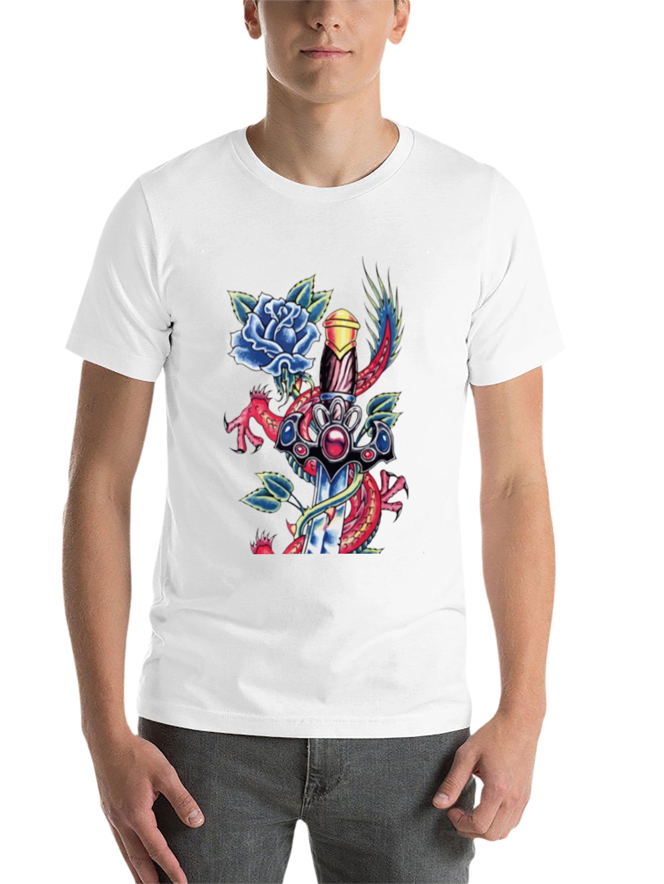 Dragon Sword Tattoo Graphic Men's Tee - 14
