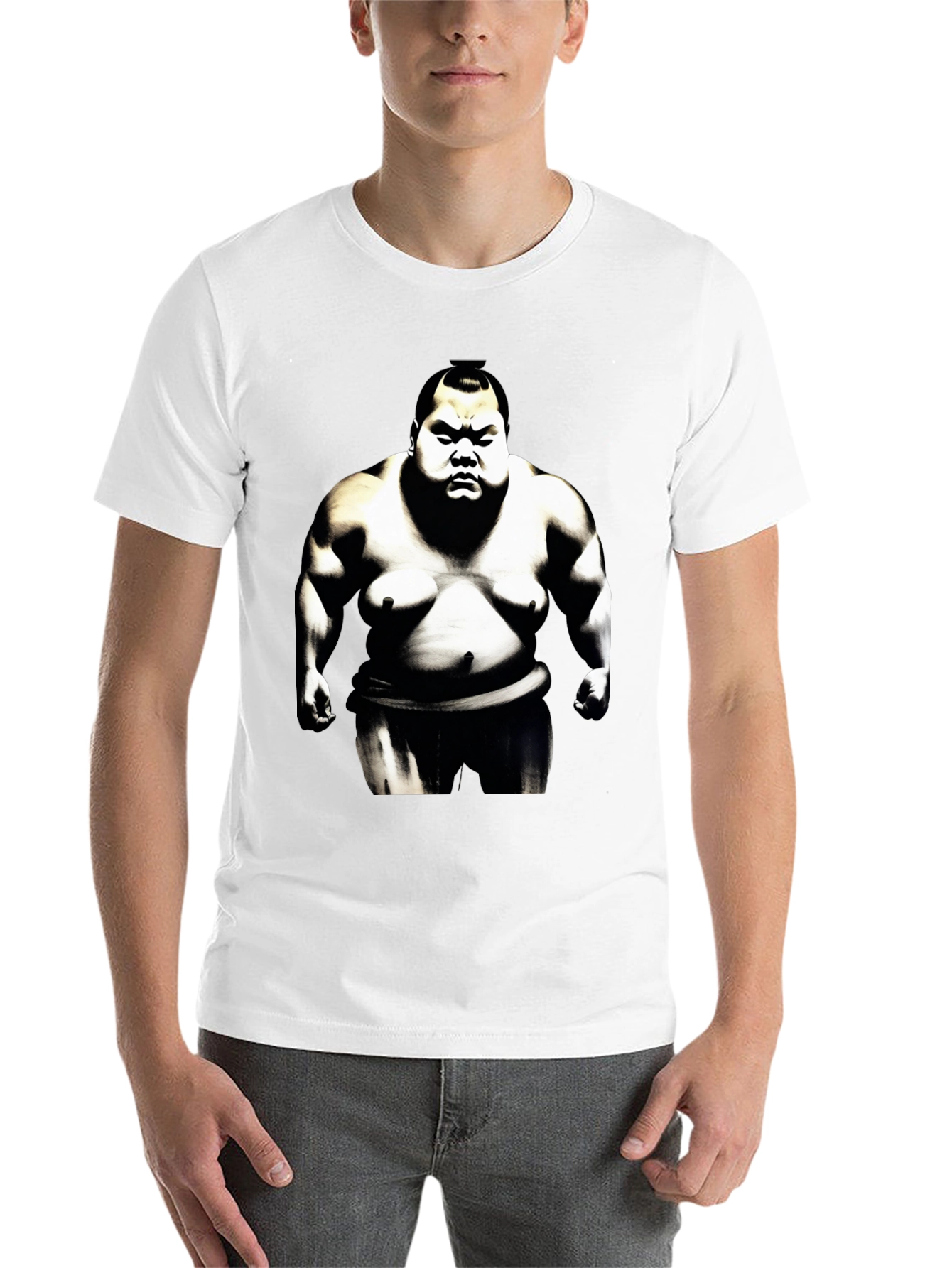 Black Sumo Wrestler Graphic Tee - Black Cotton Blend view 14