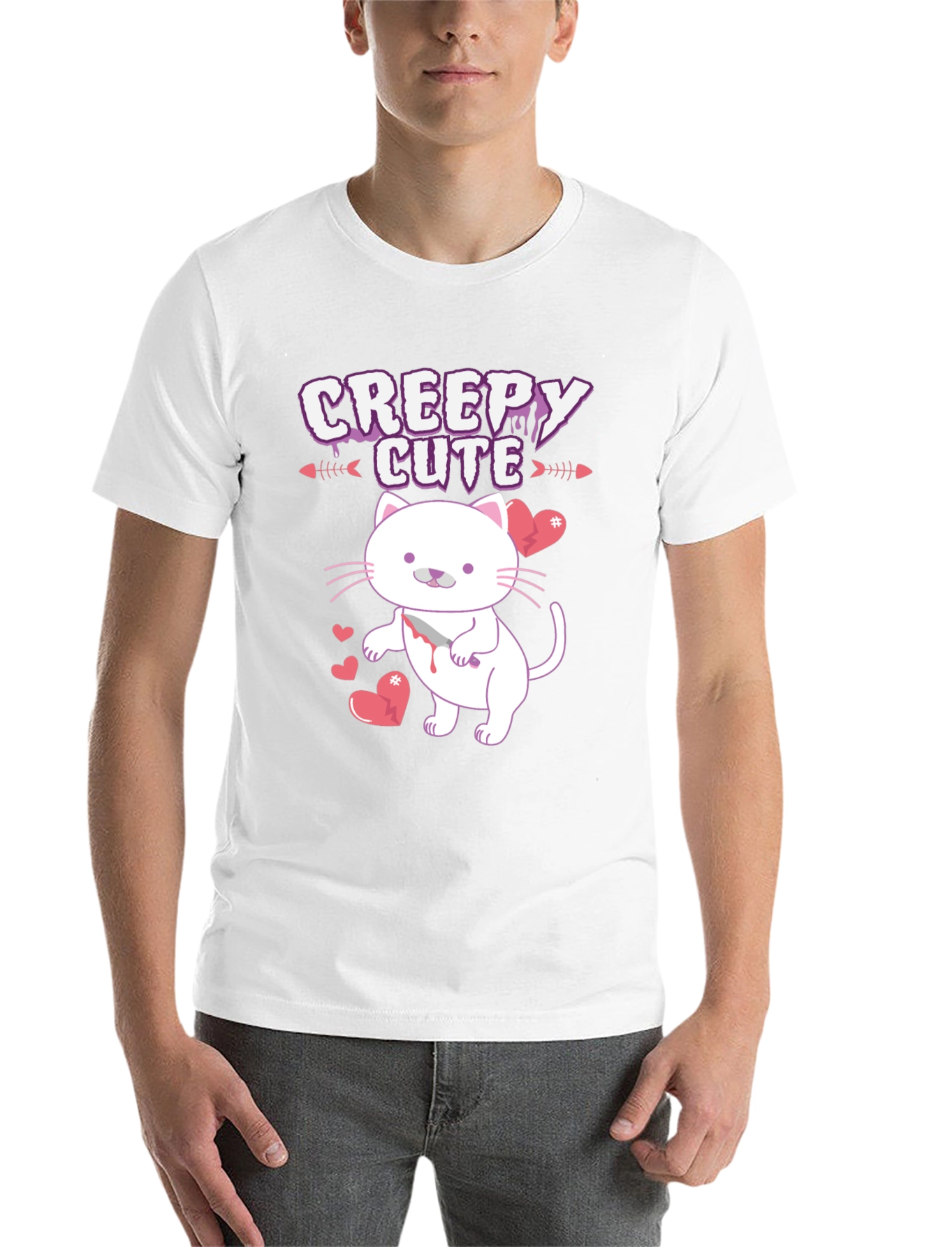Black Creepy Cute Cat T-Shirt view 14