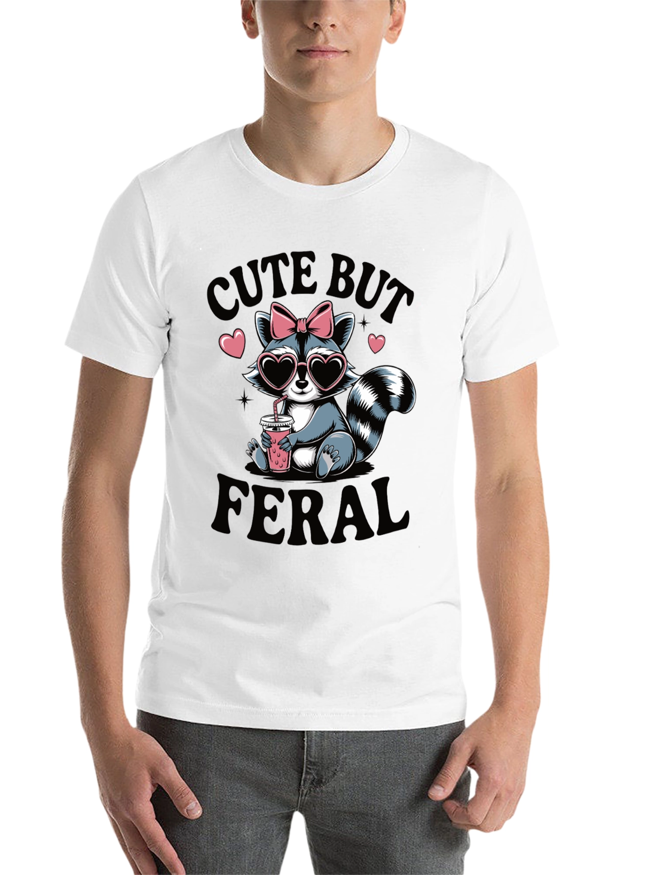 Black Cute But Feral Raccoon T-Shirt view 14