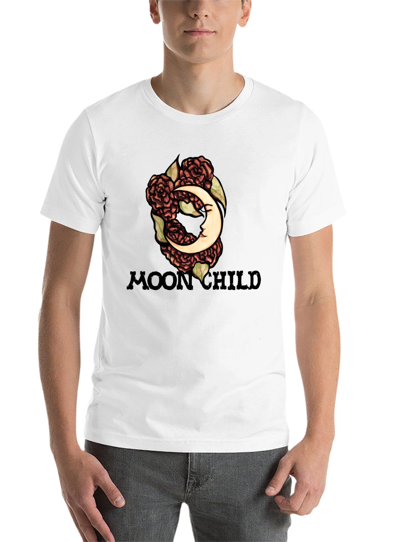 Moon Child Graphic Tee - Black Cotton T-Shirt - 14