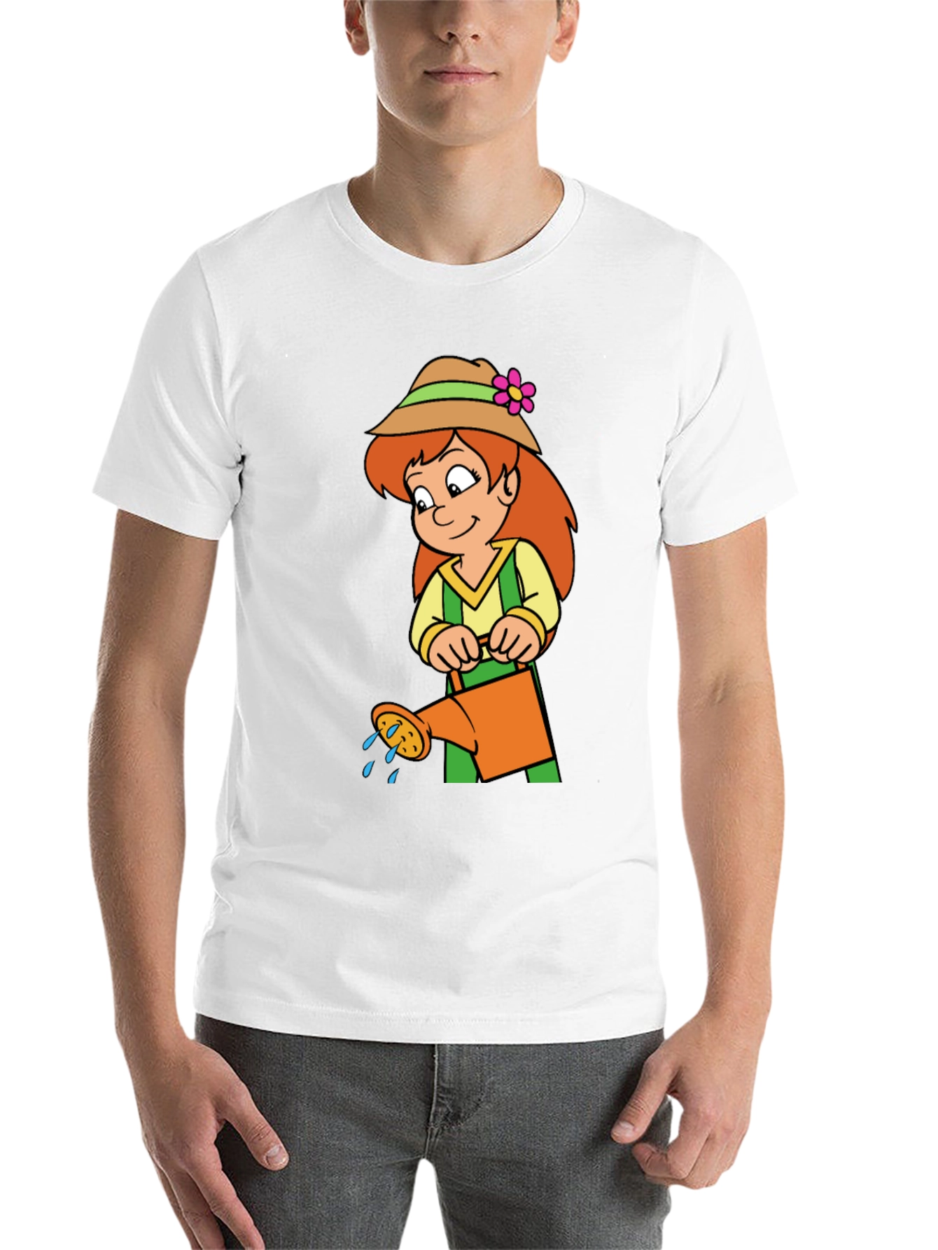 Black Gardening Girl T-Shirt - Fun Cartoon Design view 14