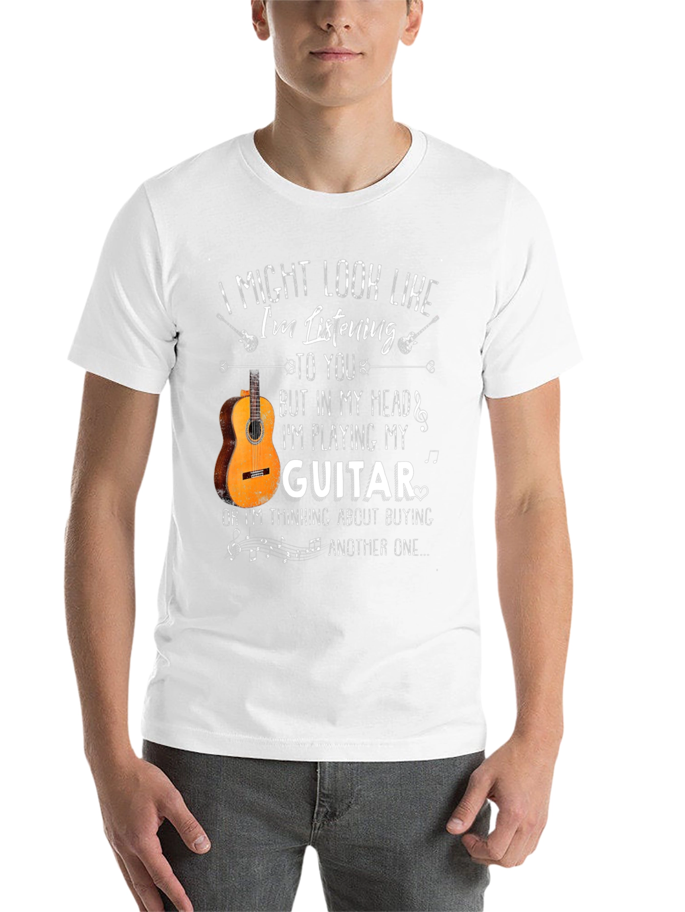 Black I Might Look Like I'm Listening Guitar T-Shirt view 14