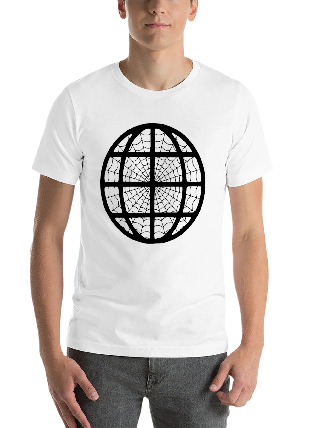Black Spiderweb Globe Black T-Shirt - Unique Graphic Tee view 14