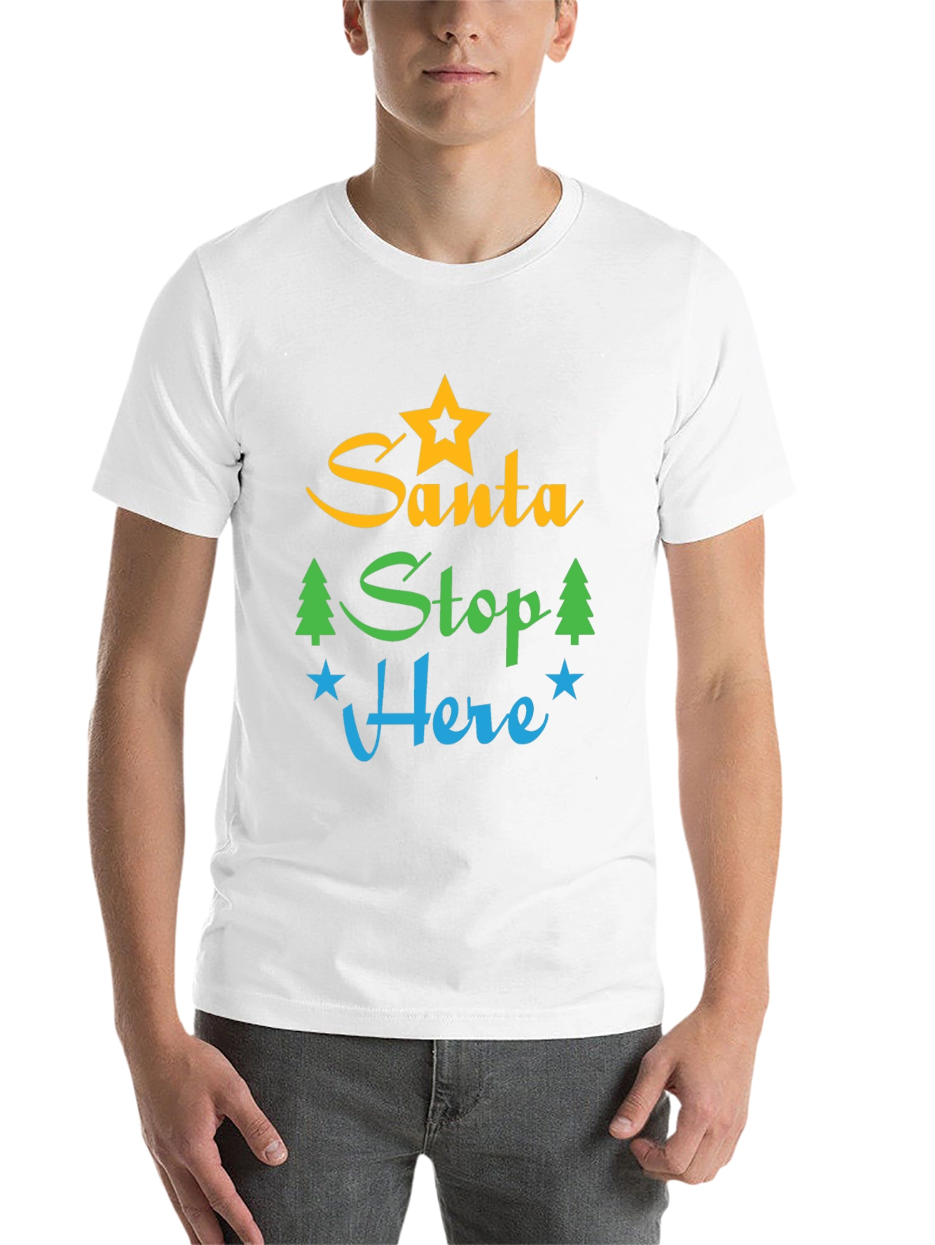 Black Santa Stop Here Graphic Tee - Festive Holiday Apparel view 14
