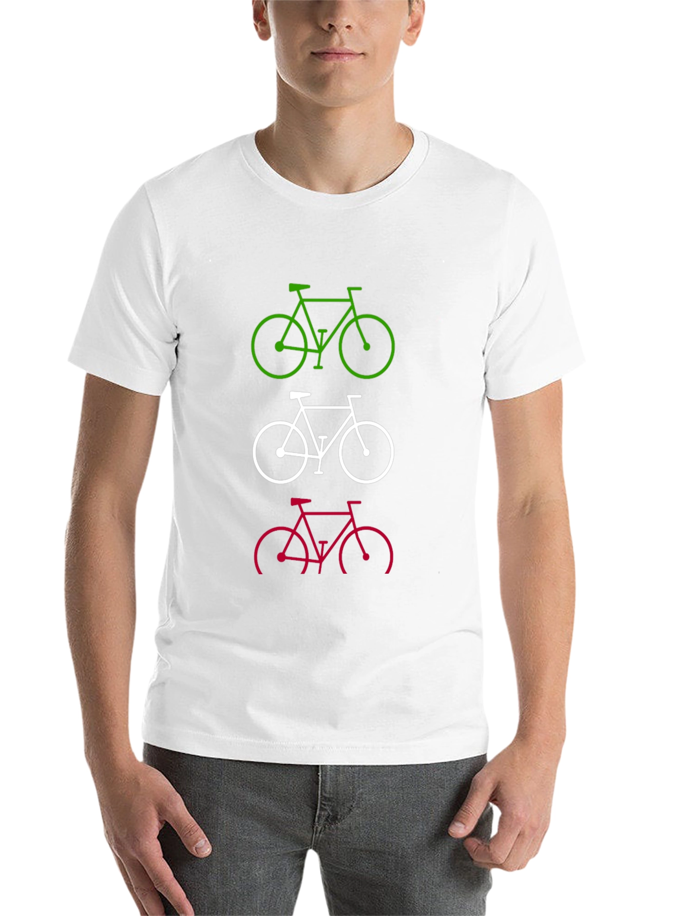Black Bike Stack Tee - Green, White, Red Bicycles Graphic T-Shirt view 14